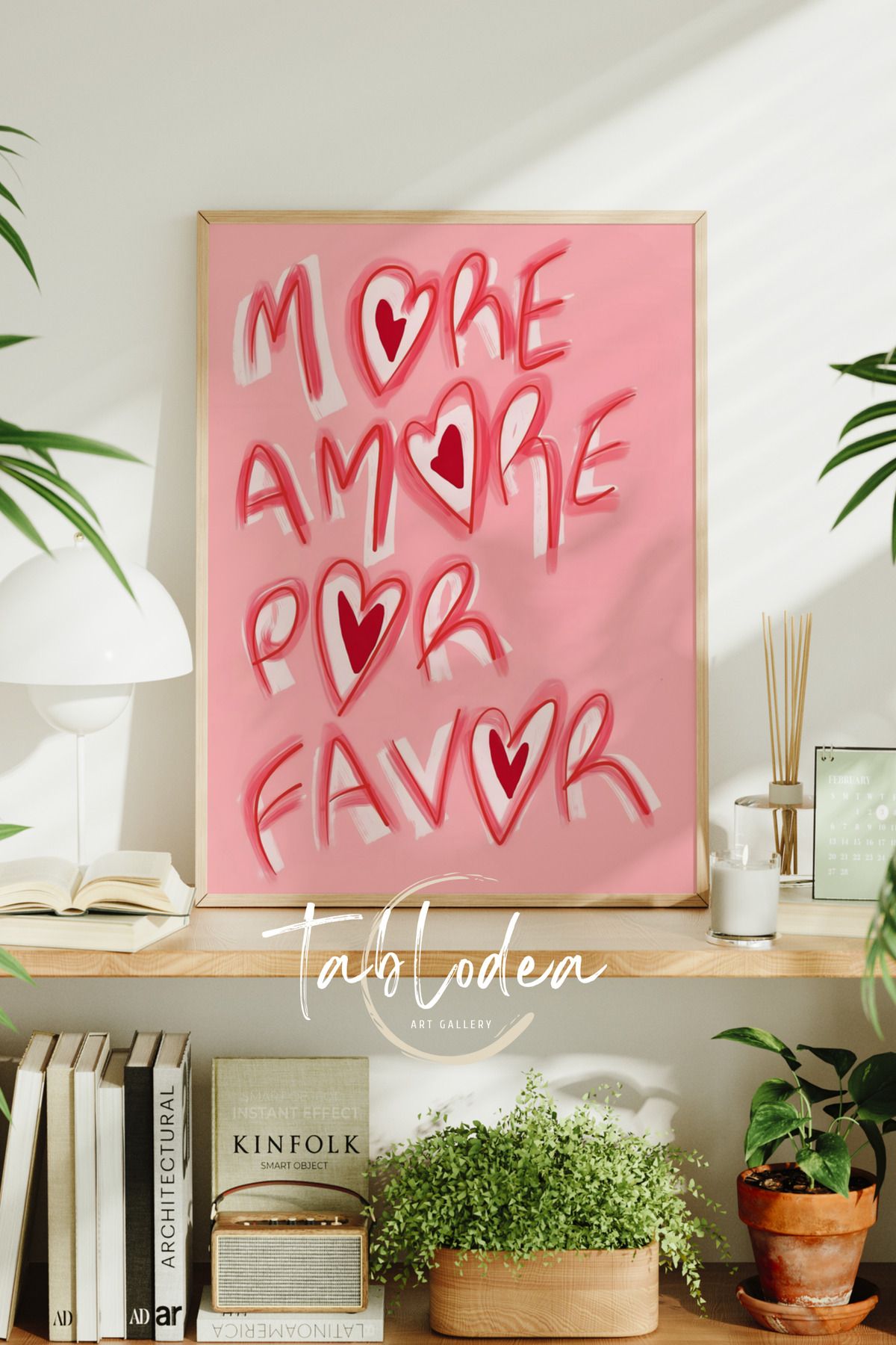 tablodea Yazılı Minimalist Pinterest Çerçeveli Poster Tablo TD Modern Dekoratif Bohem Pembe Duvar Tablosu