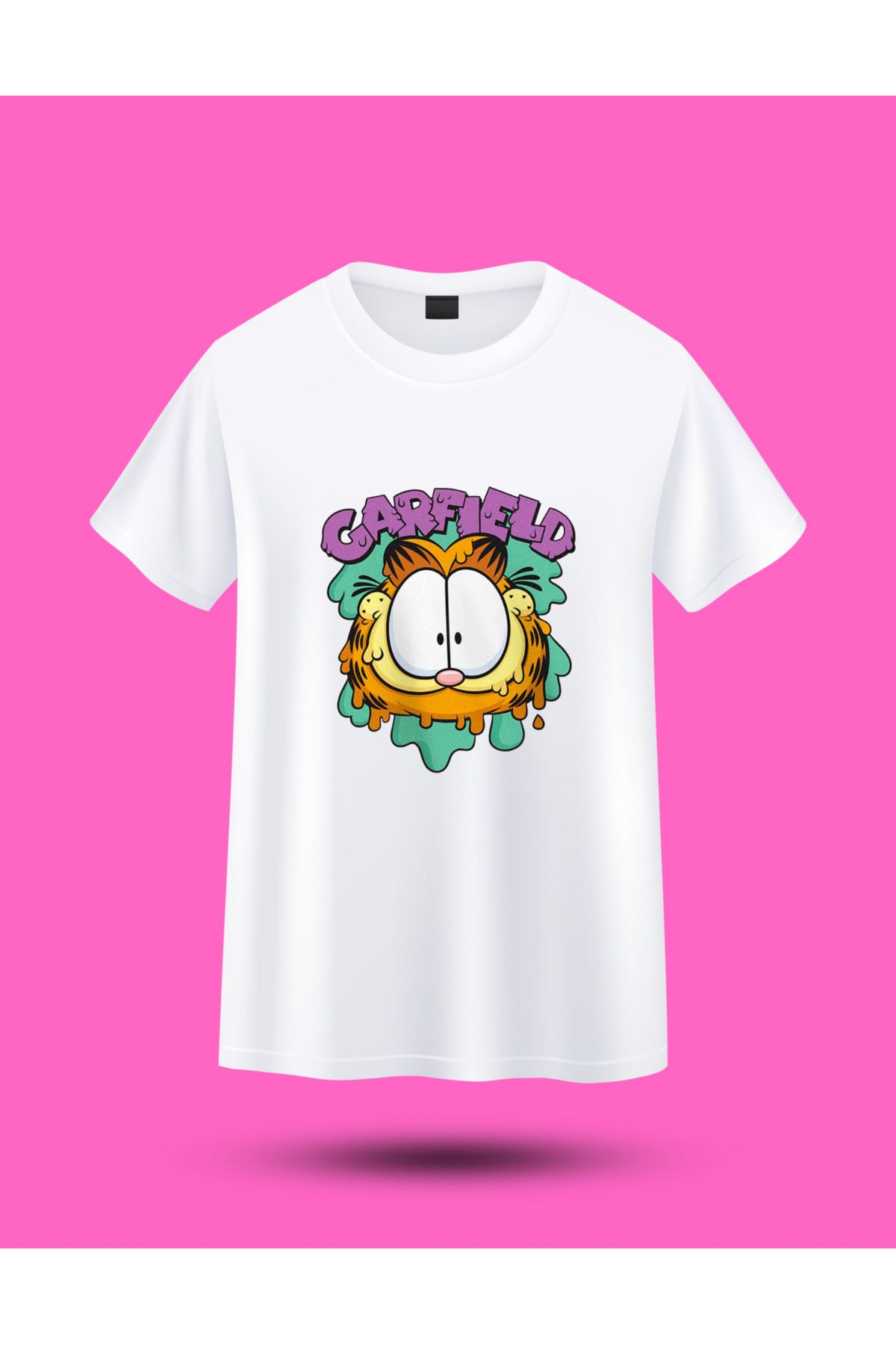 KAYMER TEKS Unisex Garfield Baskılı Oversize Beyaz Tişört