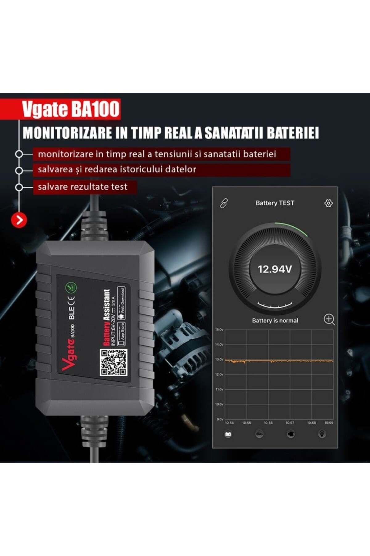 Vgate-Bluetooth tester for car battery monitoring Vgate BA100 6V-20V compatible IOS / Android 7