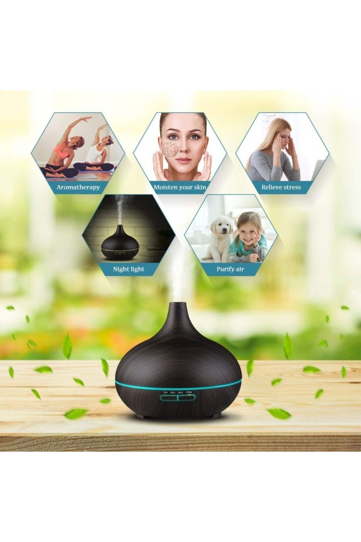 TECHSTAR-Umidificator și purificator de aer cu ultrasunete pentru aromaterapie, uleiuri esențiale, pentru cameră, birou, 400 ml 5