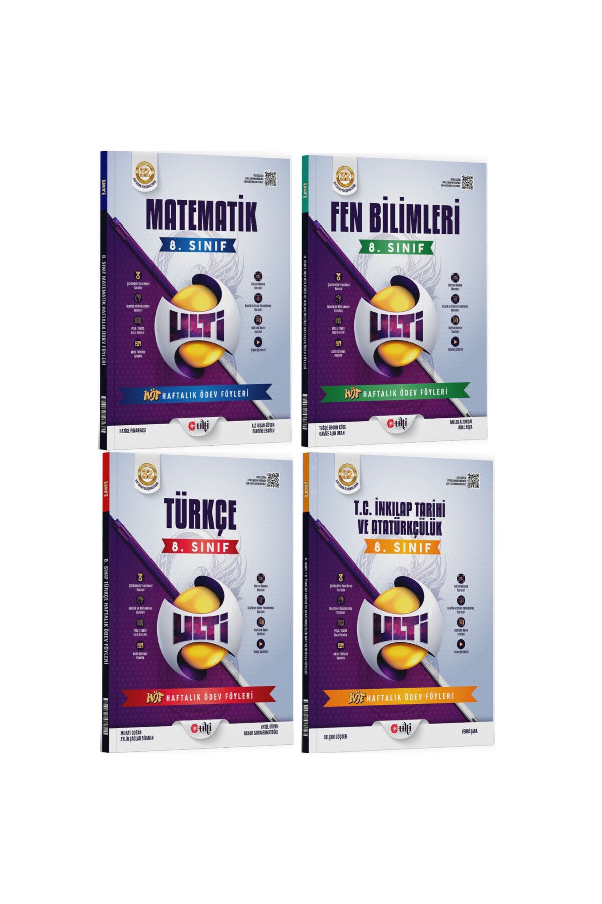 Ulti Yayınları Ulti Yayınları 8.Sınıf LGS Matematik Fen Türkçe İnkılap Haftalık Ödev Föyleri 4'lü Set
