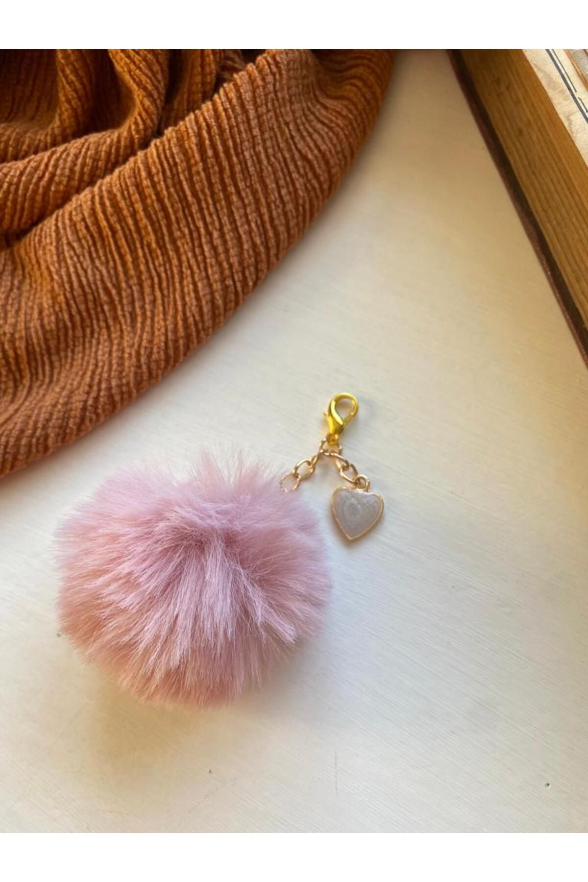 Cisemco-Heart Themed Plush Keychain with Pompom Figure 2