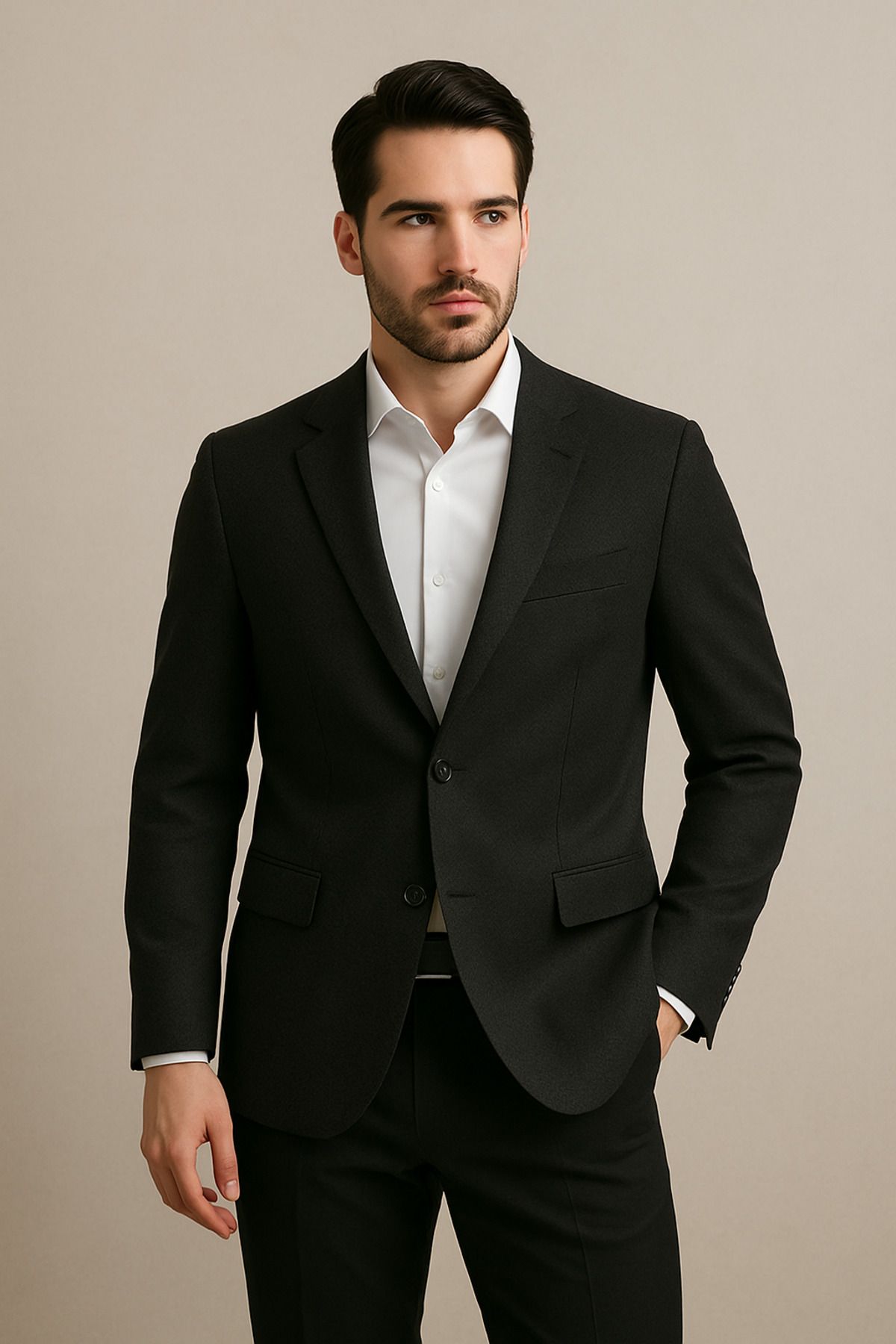 Fien Erkek Siyah Slim Fit Klasik Tek Düğmeli Ceket