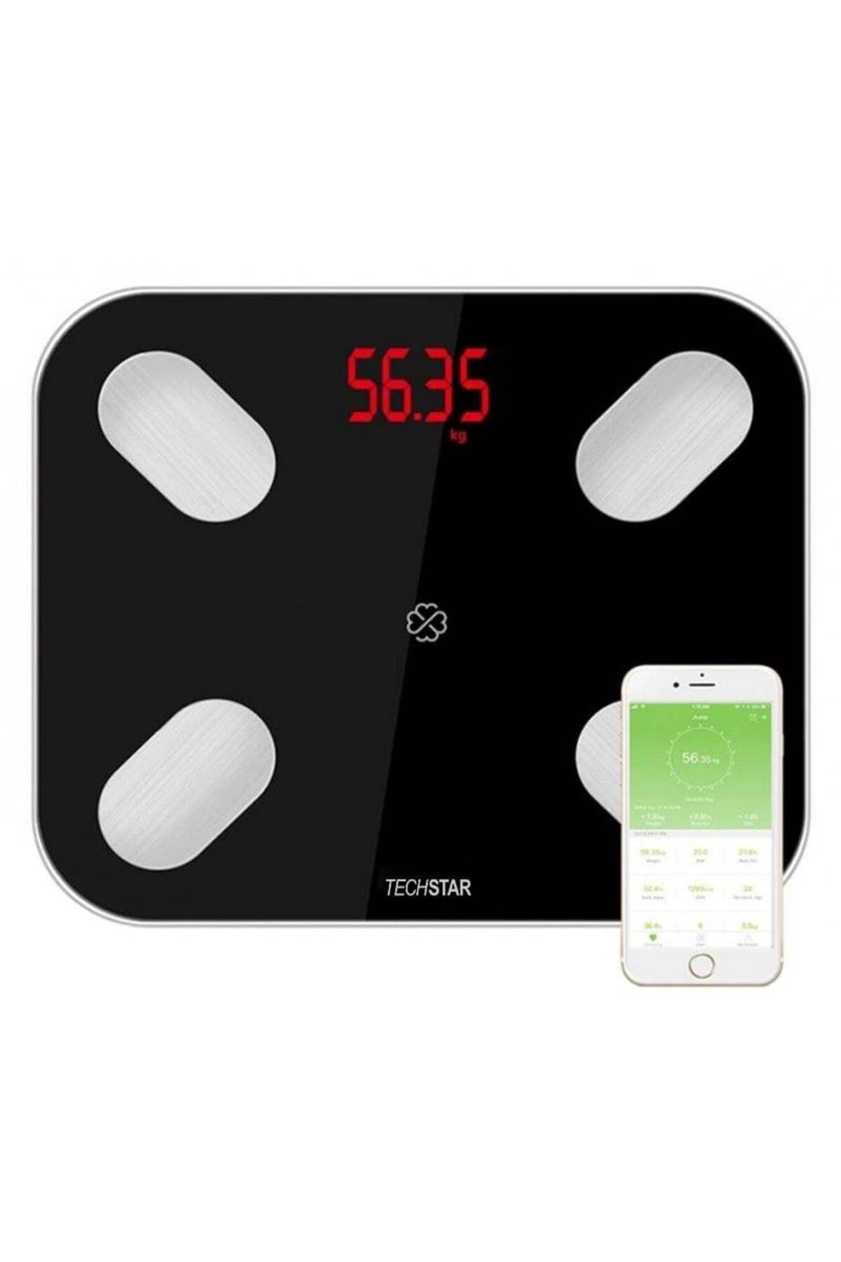 TECHSTAR-Cântar electronic inteligent ®, negru, afișaj digital, wireless, Bluetooth, greutate maximă 180 kg, Com 1