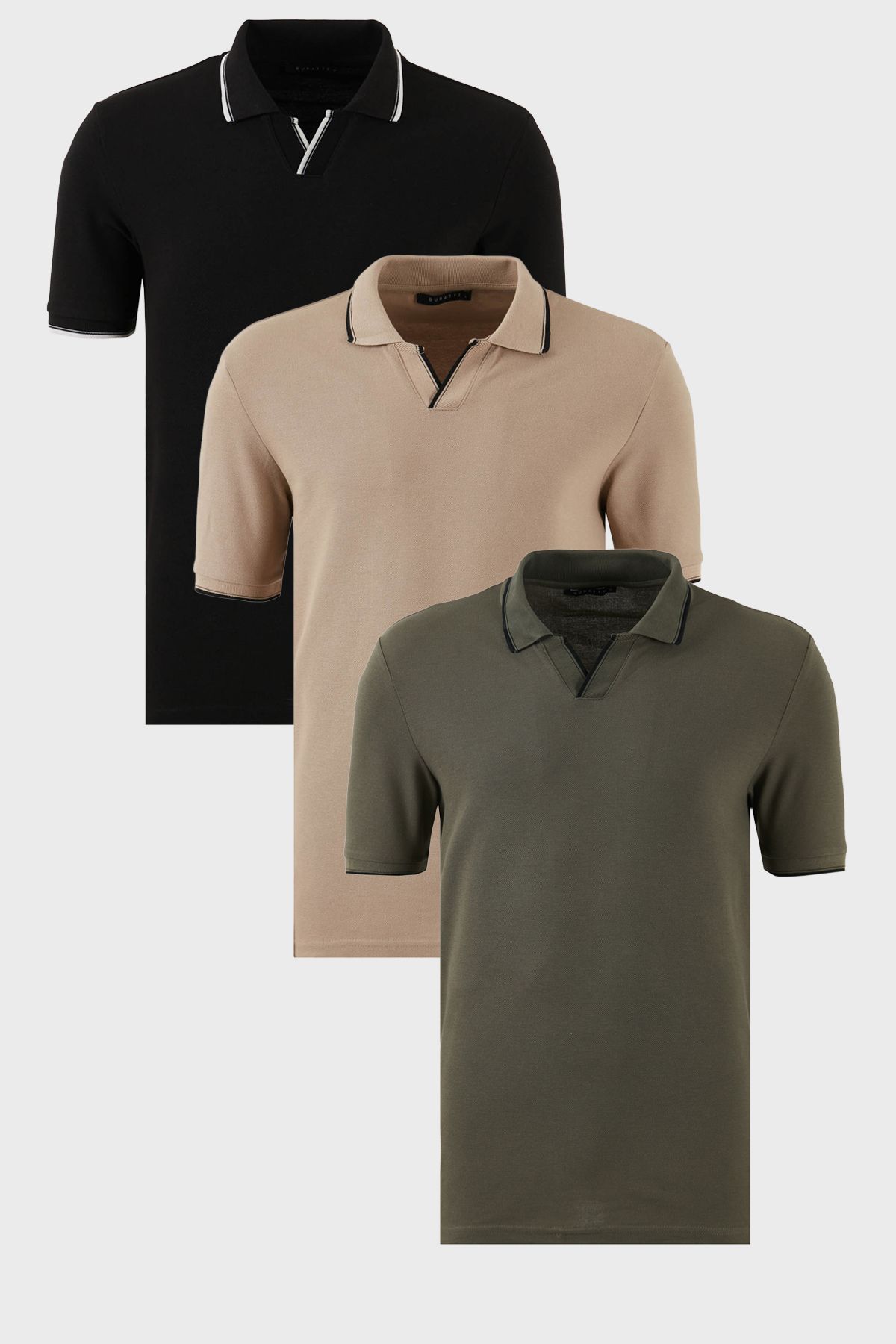 Buratti Pamuklu Regular Fit Şerit Detaylı 3'lü Paket Polo Yaka T Shirt Erkek POLO YAKA T SHİRT 59029