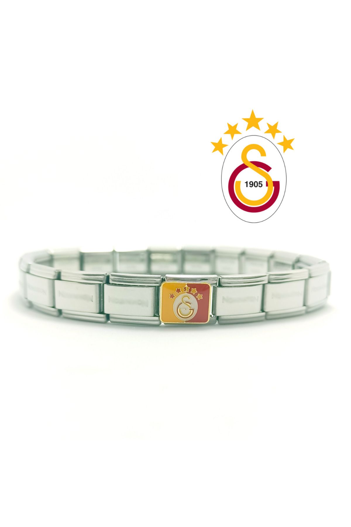 POKAK 5 YILDIZLI İtalyan Charm Taraftar Sarı Kırmızı 316l Kararmaz-Yazılı Çelik Bileklik