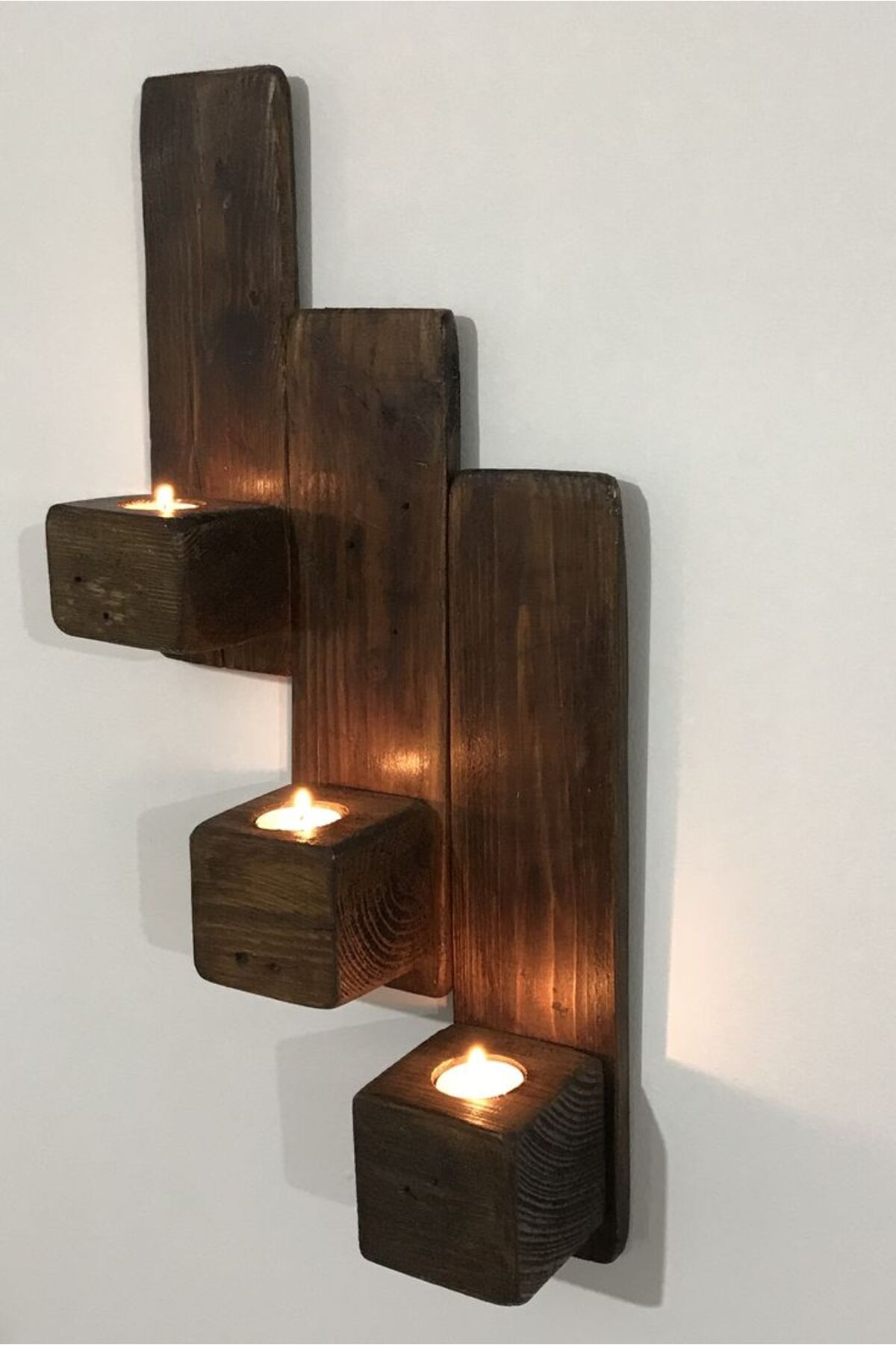 wood drum Duvar Tipi Üçlü Dekoratif Mumluk - Şık ve Fonksiyonel Tasarım