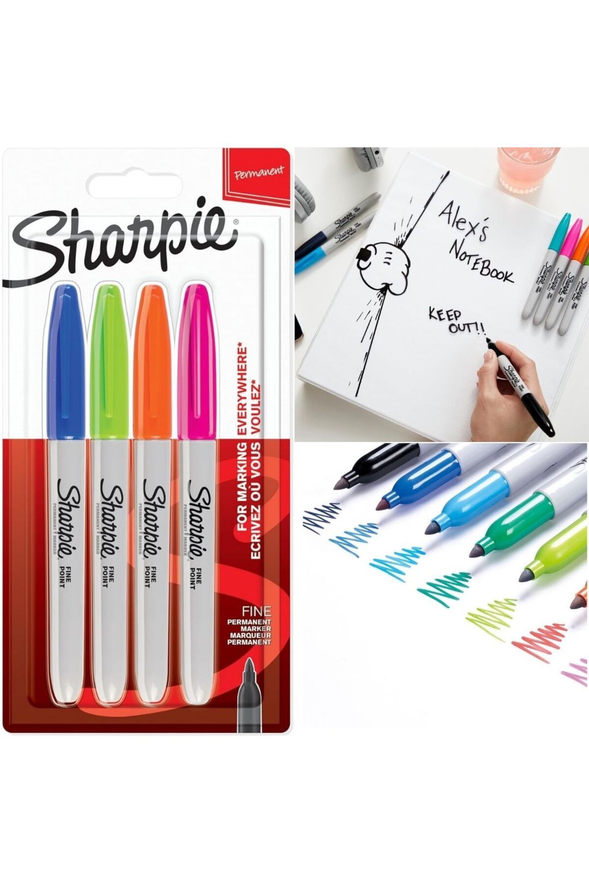 Sharpie Permanent Markör 4'lü Set Her Yüzeye Uygun Opak
