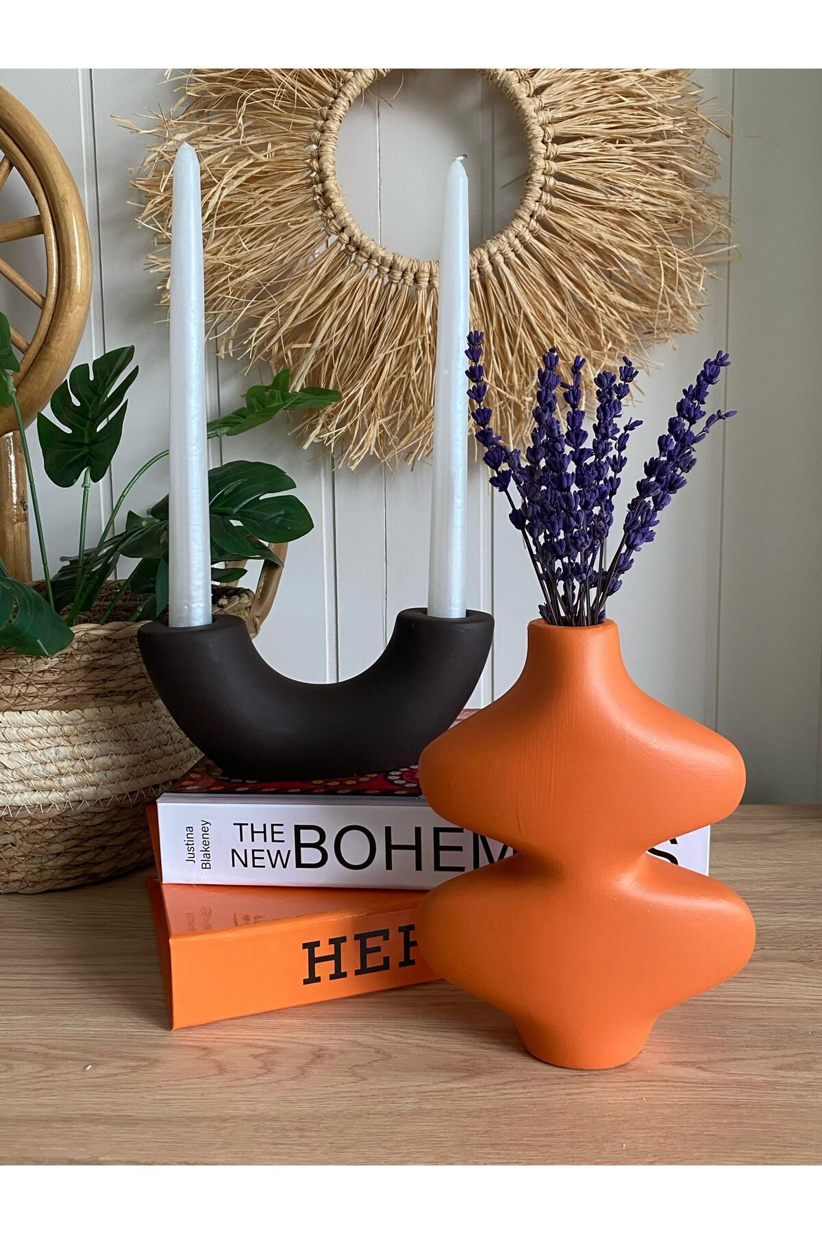 Porselian 2li Kelebek ve U Şeklinde Çift Renk Holezon Mumluk, Dekoratif Mumluk