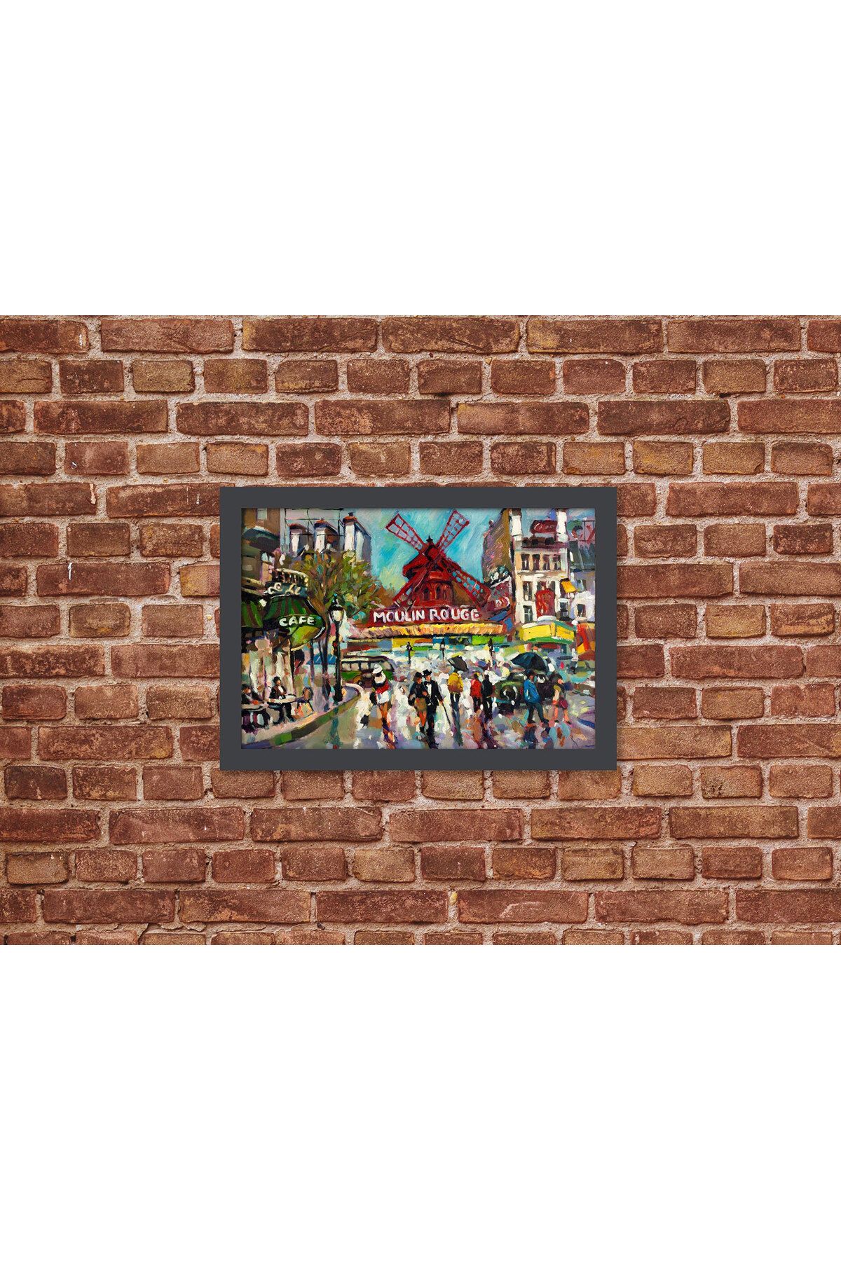 Letbil Reklam Ahşap Kendinden Çerçeveli Tablo - Yağlı Boya Moulin Rogue Yel Değirmeni, Standart - 20x28cm