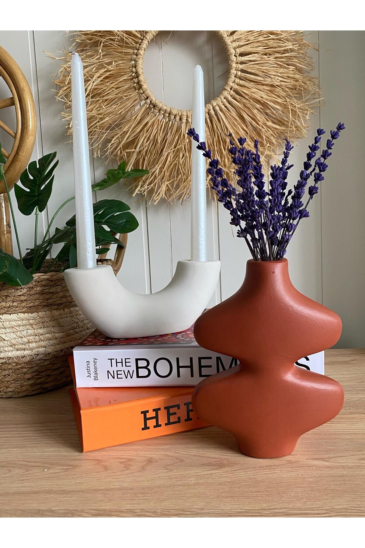 Porselian 2li Kelebek ve U Şeklinde Çift Renk Holezon Mumluk, Dekoratif Mumluk