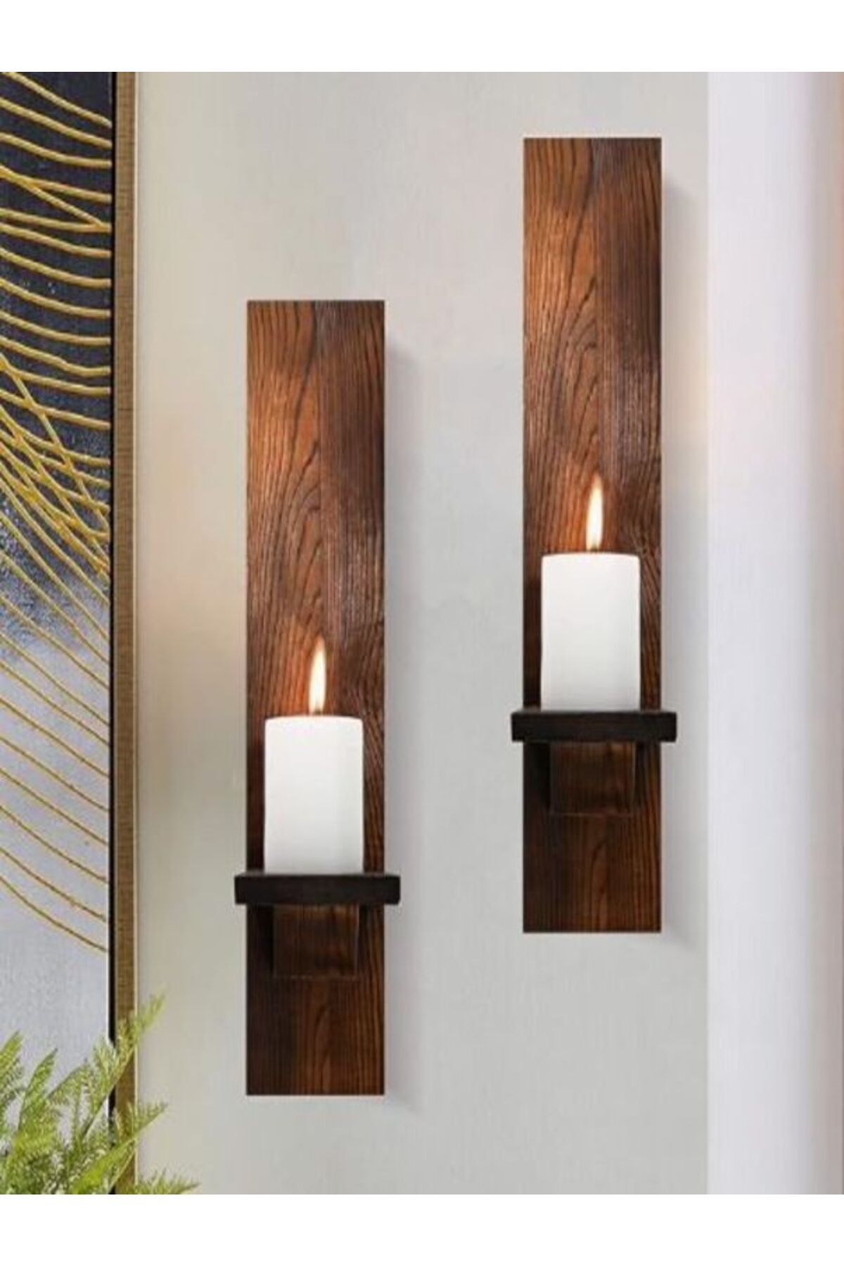wood drum Duvar Tipi İkili Dekoratif Mumluk - Şık ve Fonksiyonel Tasarım
