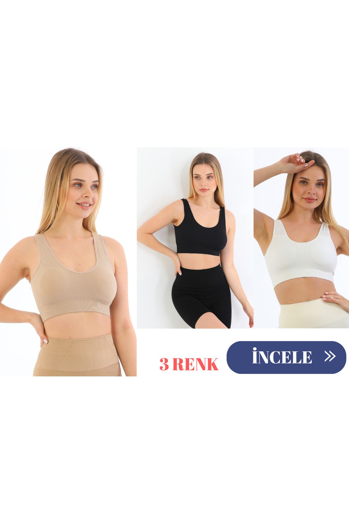 murays form angel 3 lü kadın kalın askılı pedli crop büstiyer