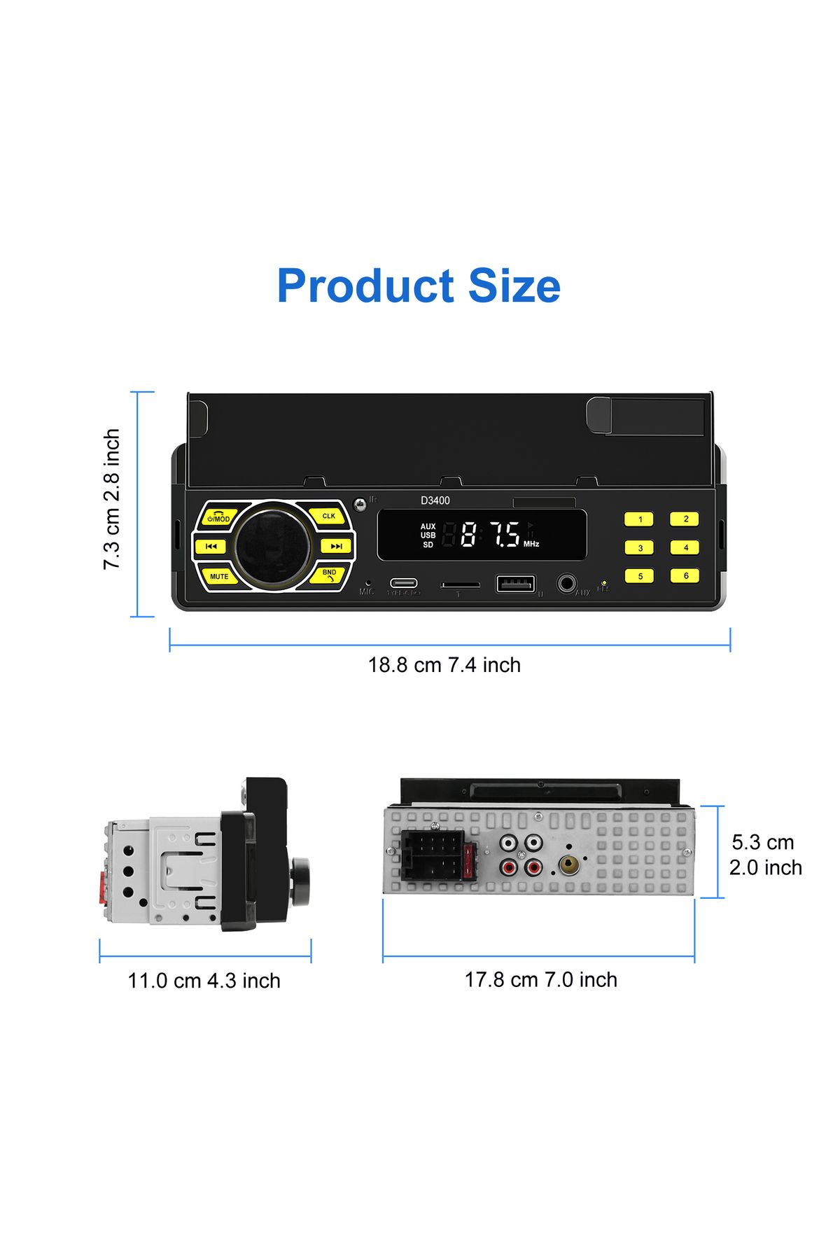 MaxTech-Radio mp3 Player, Car cassette player with phone holder, Remote control, Bluetooth 5.0, USB, CardSD, Aux 12