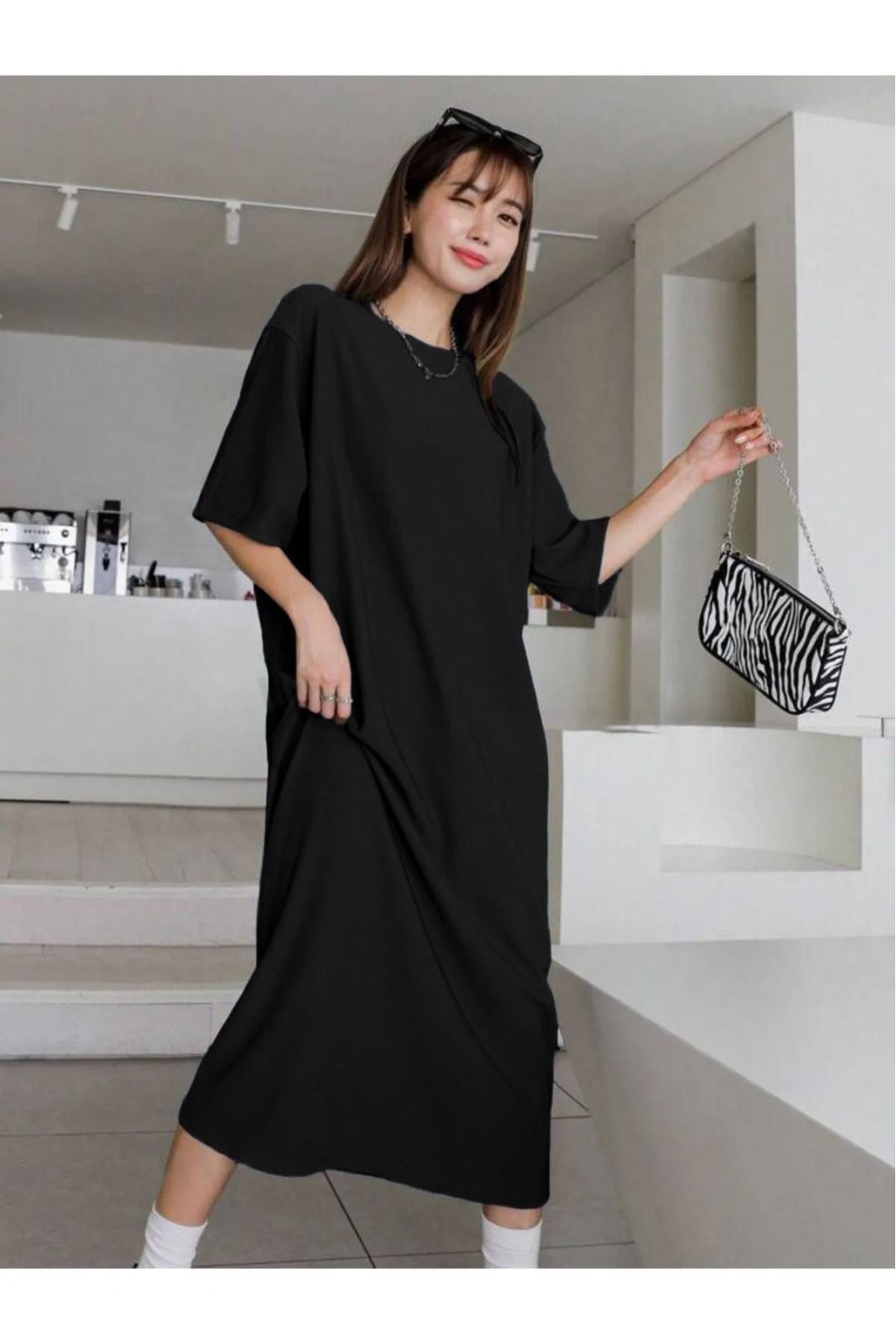 NoVibe Kadın Düz T-shirt Elbise/Tunik