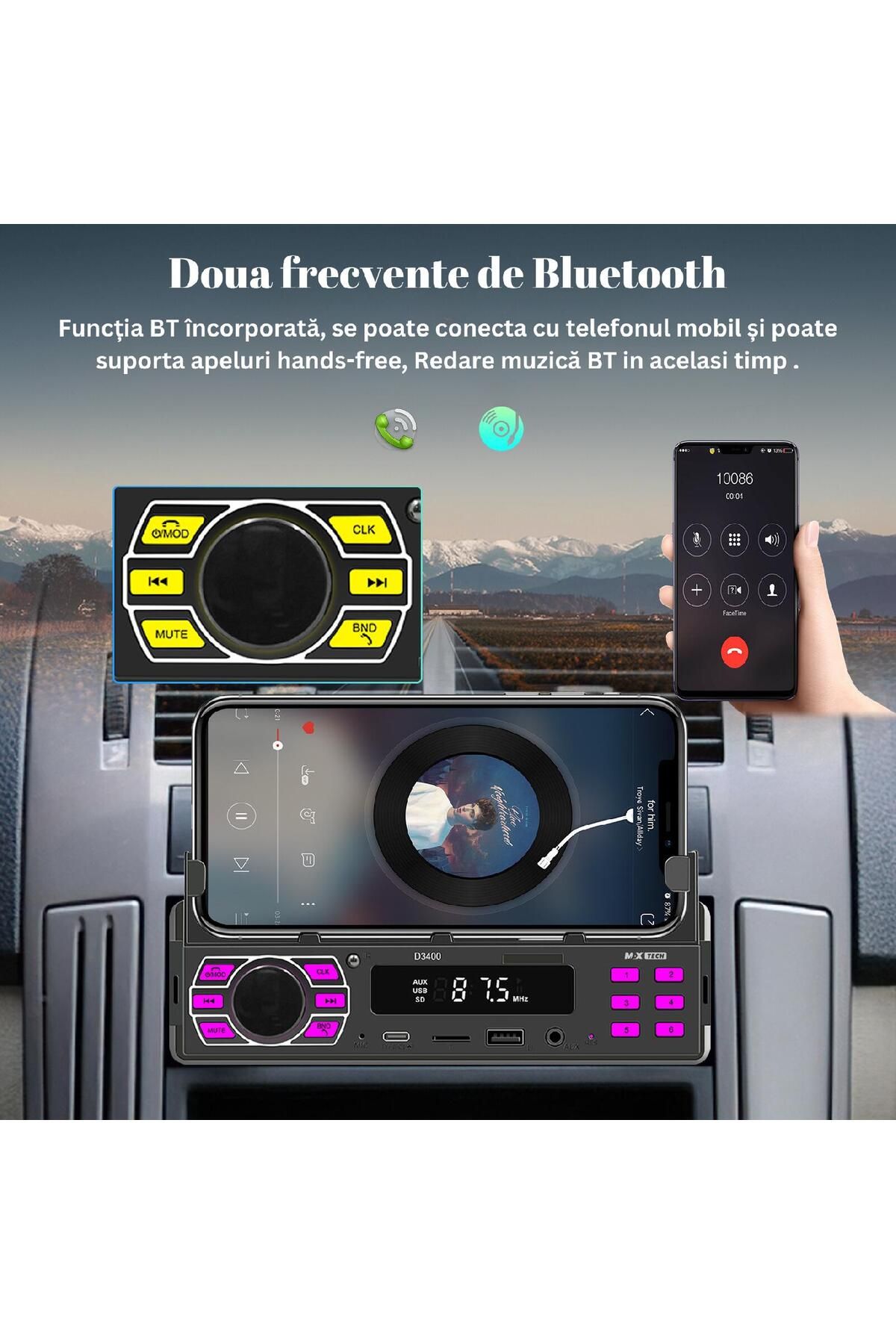 MaxTech-Radio mp3 Player, Car cassette player with phone holder, Remote control, Bluetooth 5.0, USB, CardSD, Aux 5