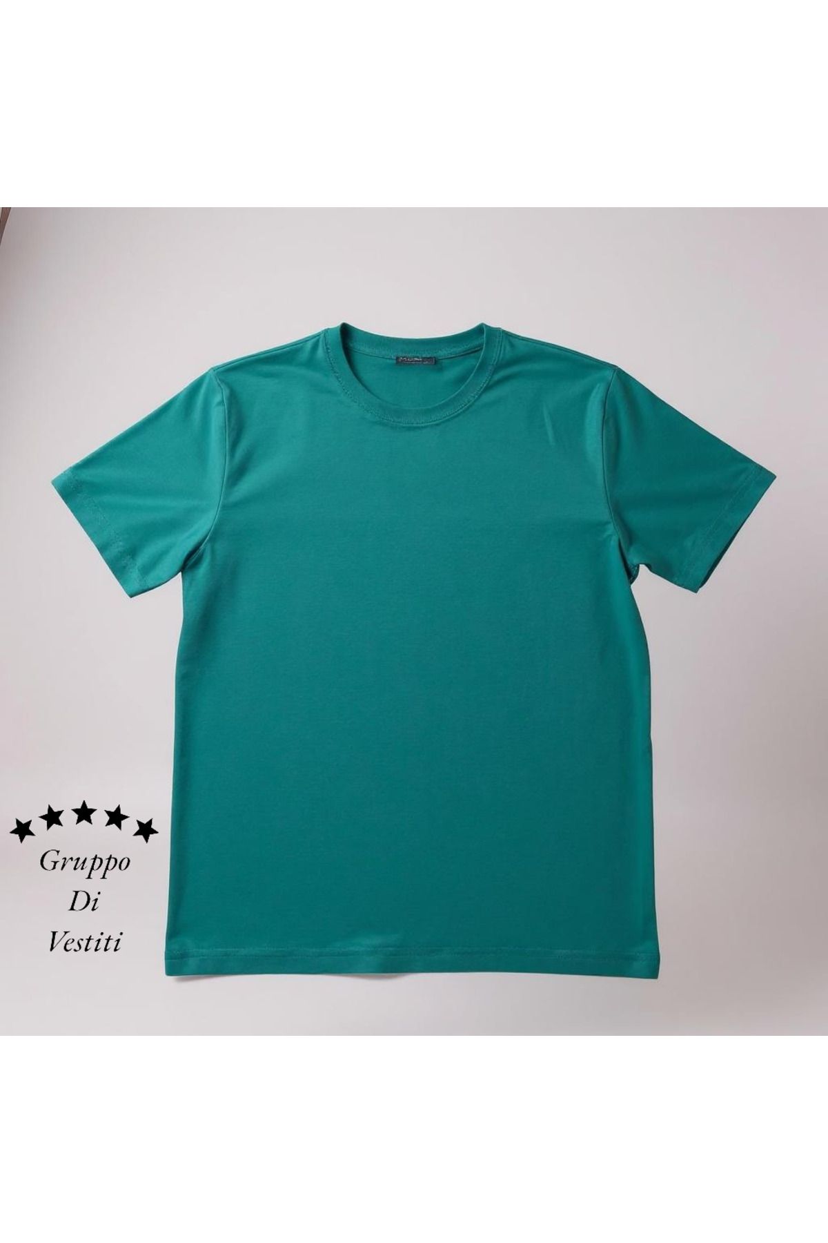 GRUPPO Dİ VESTİTİ Erkek/Unisex Bisiklet Yaka Regular Fit Likralı Pamuk Compact Kumaş Kısa Kol Baskısız Turkuaz Tişört