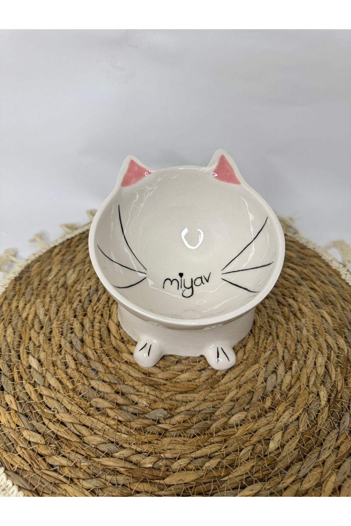 shop Tasarım El Yapımı Seramik Eğimli Mama ve Su Kabı