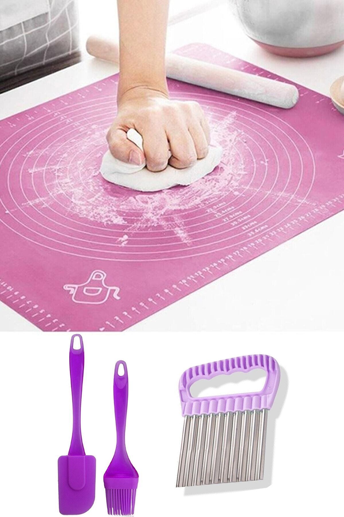 Assess Home Silikon Hamur Açma Matı, Spatula&fırça, Şekilli Patates Bıçağı Hazırlık Seti
