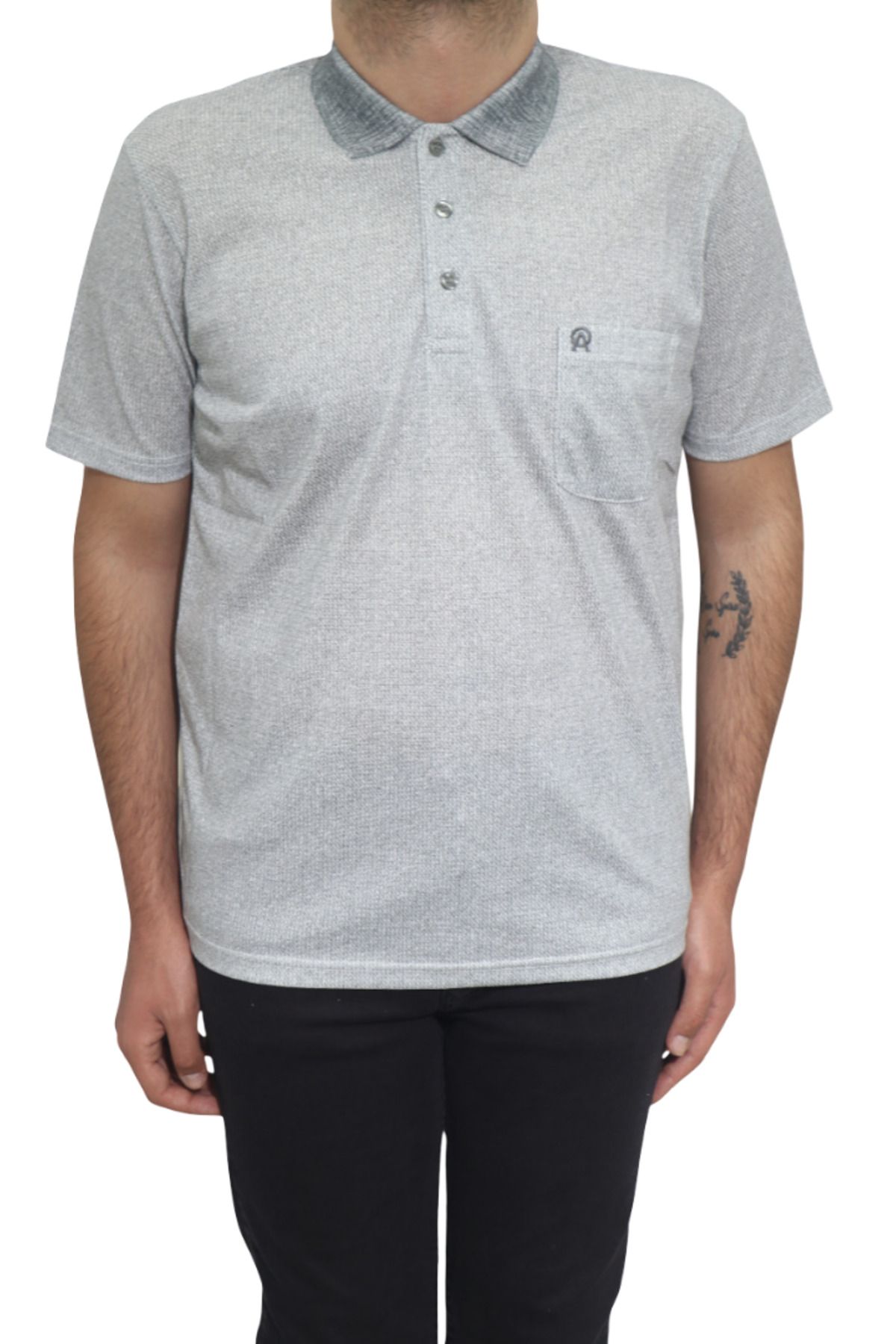 Özhürmet Triko Dmc Tekstil Erkek Haki Yeşil Desenli Klasik Kesim Rahat Kalıp Tek Cepli Polo Yaka T-Shirt