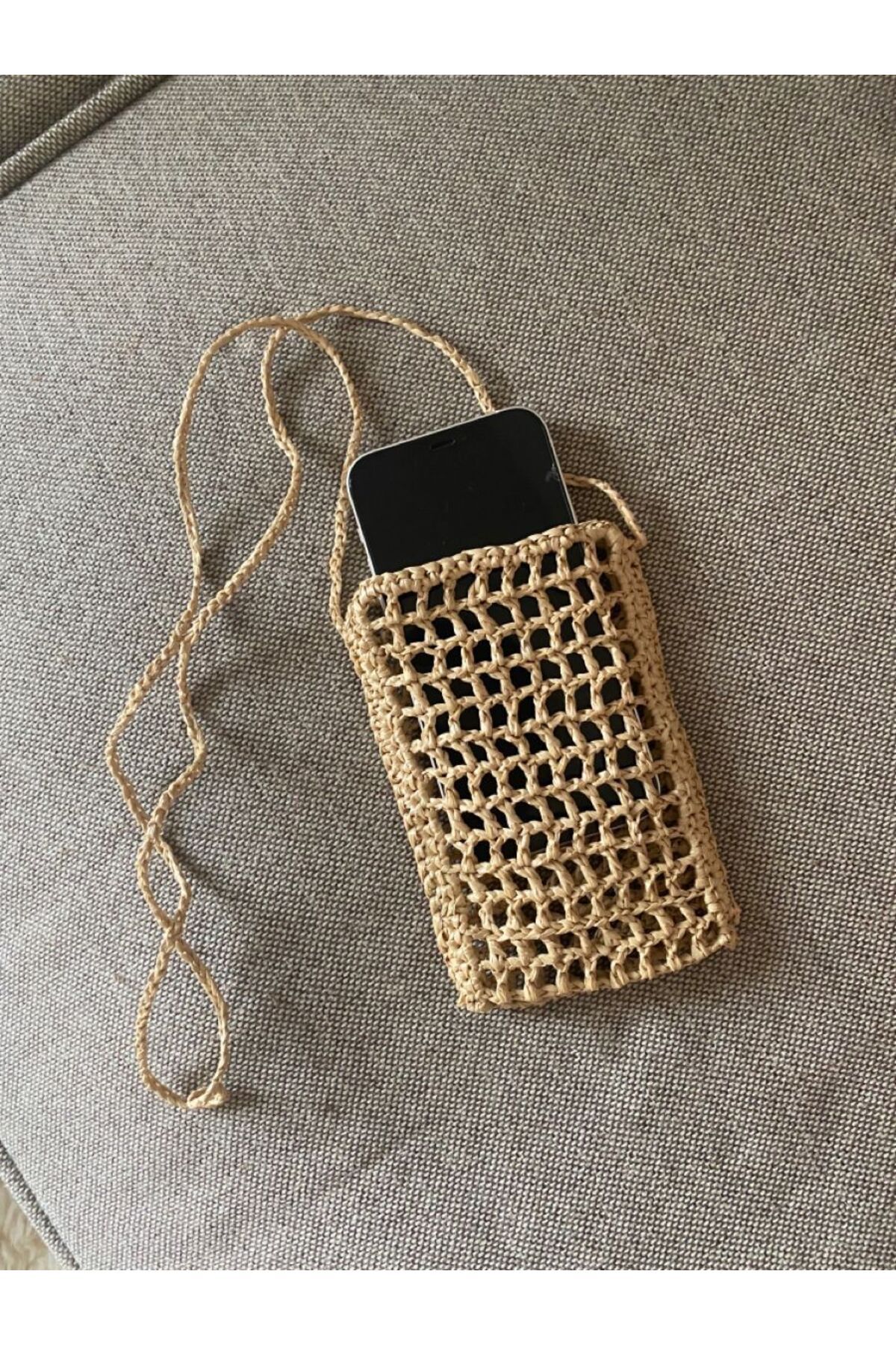 NAZENDE Rafya telefon çantası, telefon çantası