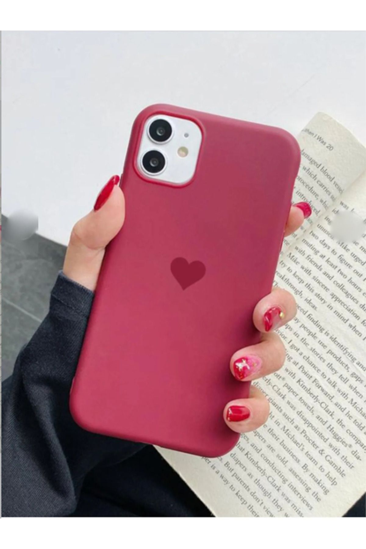 EXS Aksesuar Iphone 11 Bordo Kalp Uyumlu Içi Kadife Lansman Silikon Kılıf Kapak