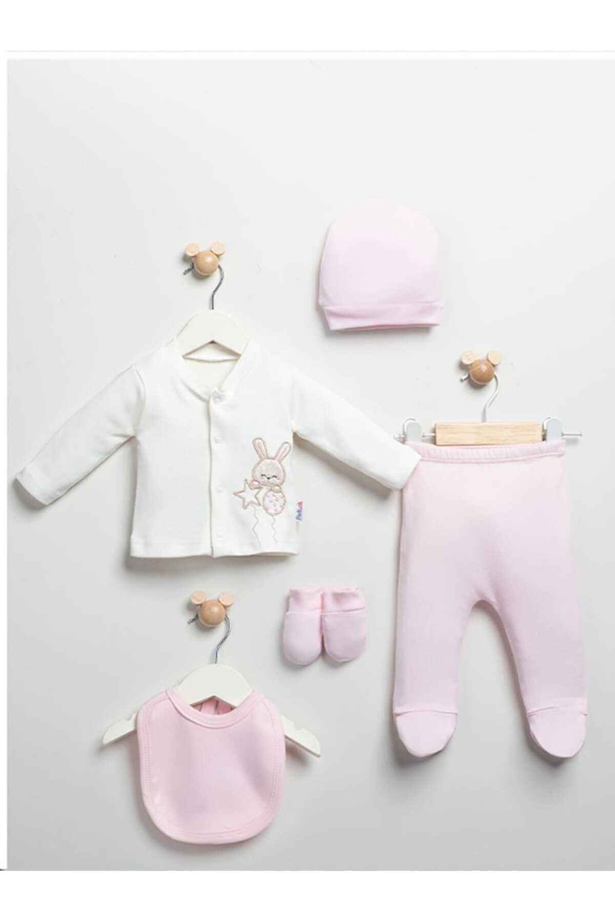 Butik tavşancık işlemeli %100 pamuk 5'li hastane çıkışı