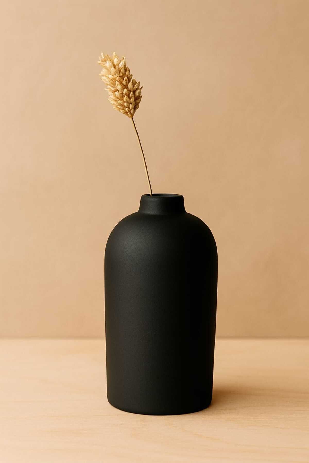 Lapida Home Decor Modern Siyah Taş Tozu Vazo | Minimalist Masa Üstü Aksesuar 17 cm