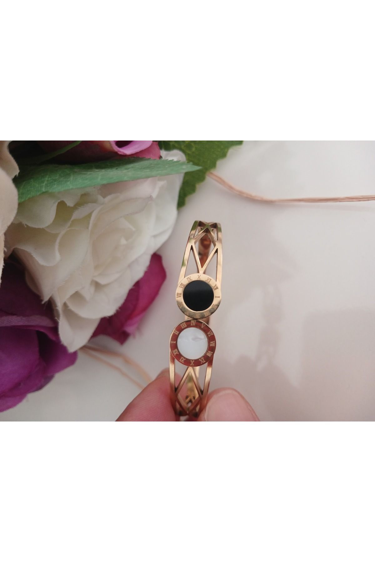Jewerly Çelik siyah beyaz kelepçe