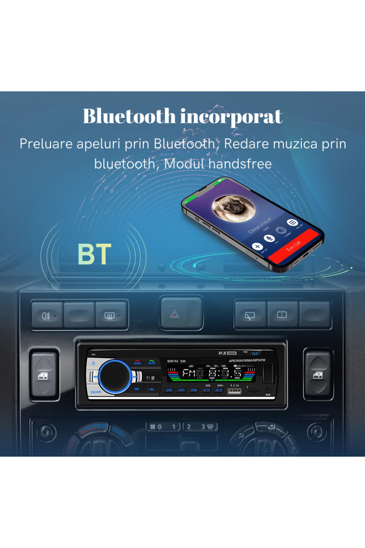 MaxTech-Radio mp3 Player, Car Cassette Player 4x60W with Remote Control, Bluetooth 5.0 Functions, CardSD, Dual USB, Aux 4