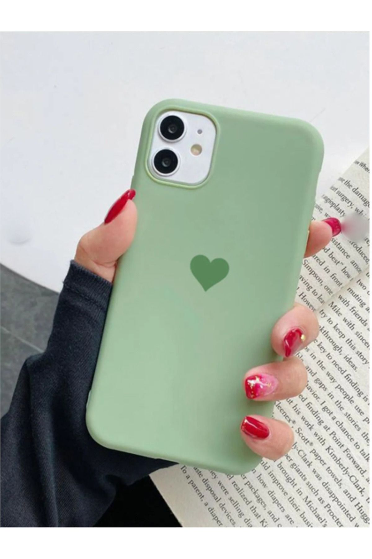 EXS Aksesuar Iphone 11 Fıstık Yeşil Kalp Uyumlu Içi Kadife Lansman Silikon Kılıf Kapak