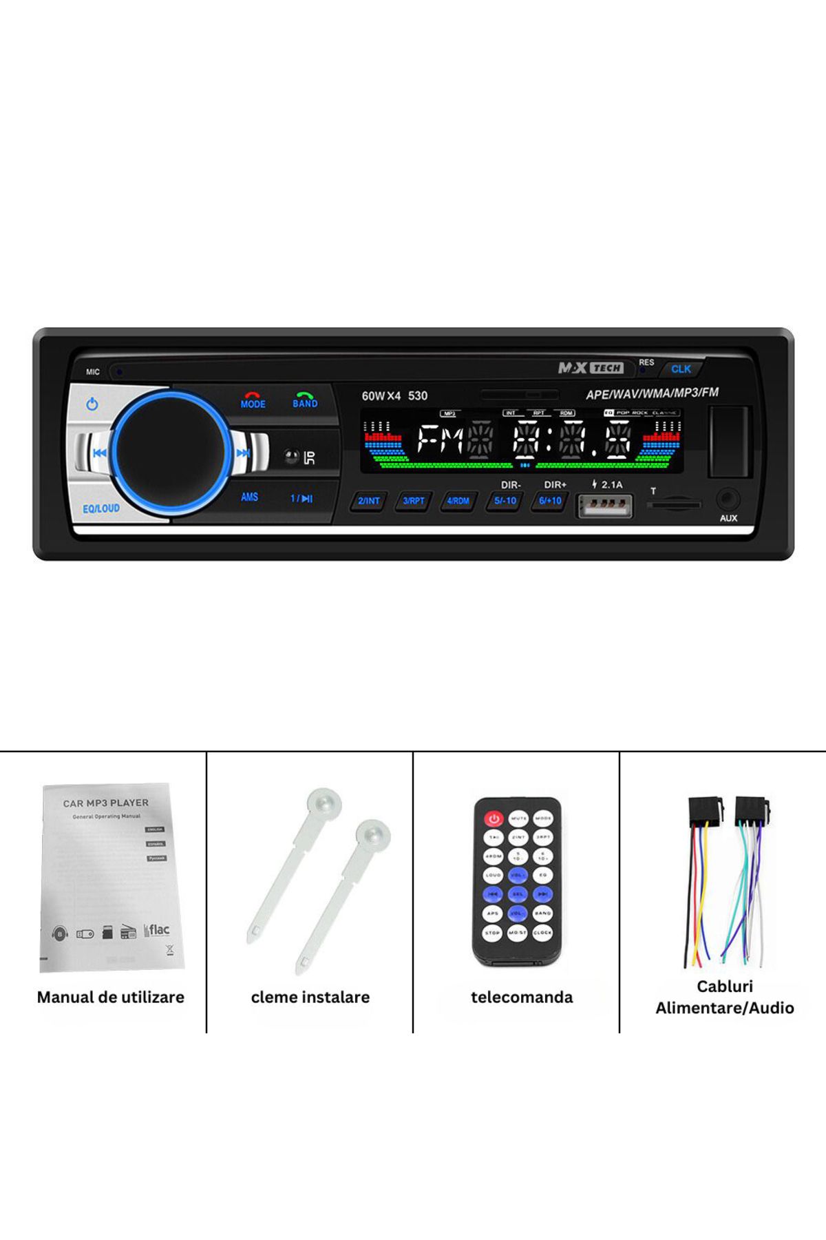 MaxTech-Radio mp3 Player, Car Cassette Player 4x60W with Remote Control, Bluetooth 5.0 Functions, CardSD, Dual USB, Aux 5