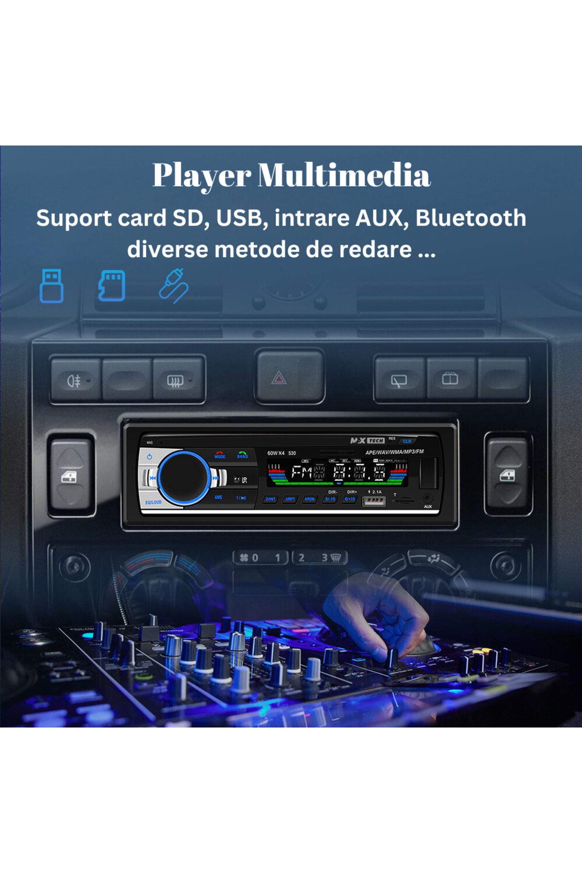 MaxTech-Radio mp3 Player, Car Cassette Player 4x60W with Remote Control, Bluetooth 5.0 Functions, CardSD, Dual USB, Aux 6