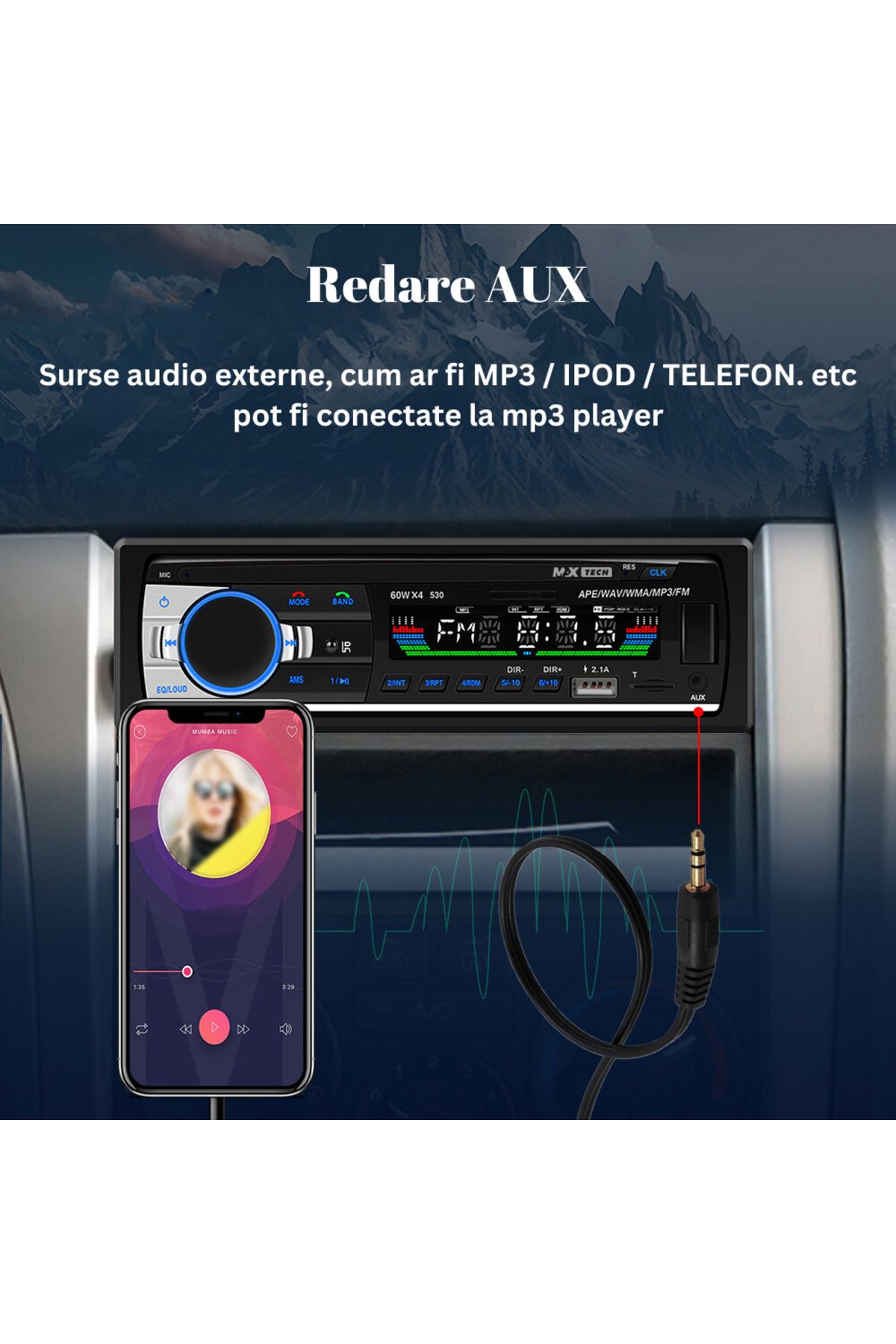MaxTech-Radio mp3 Player, Car Cassette Player 4x60W with Remote Control, Bluetooth 5.0 Functions, CardSD, Dual USB, Aux 3