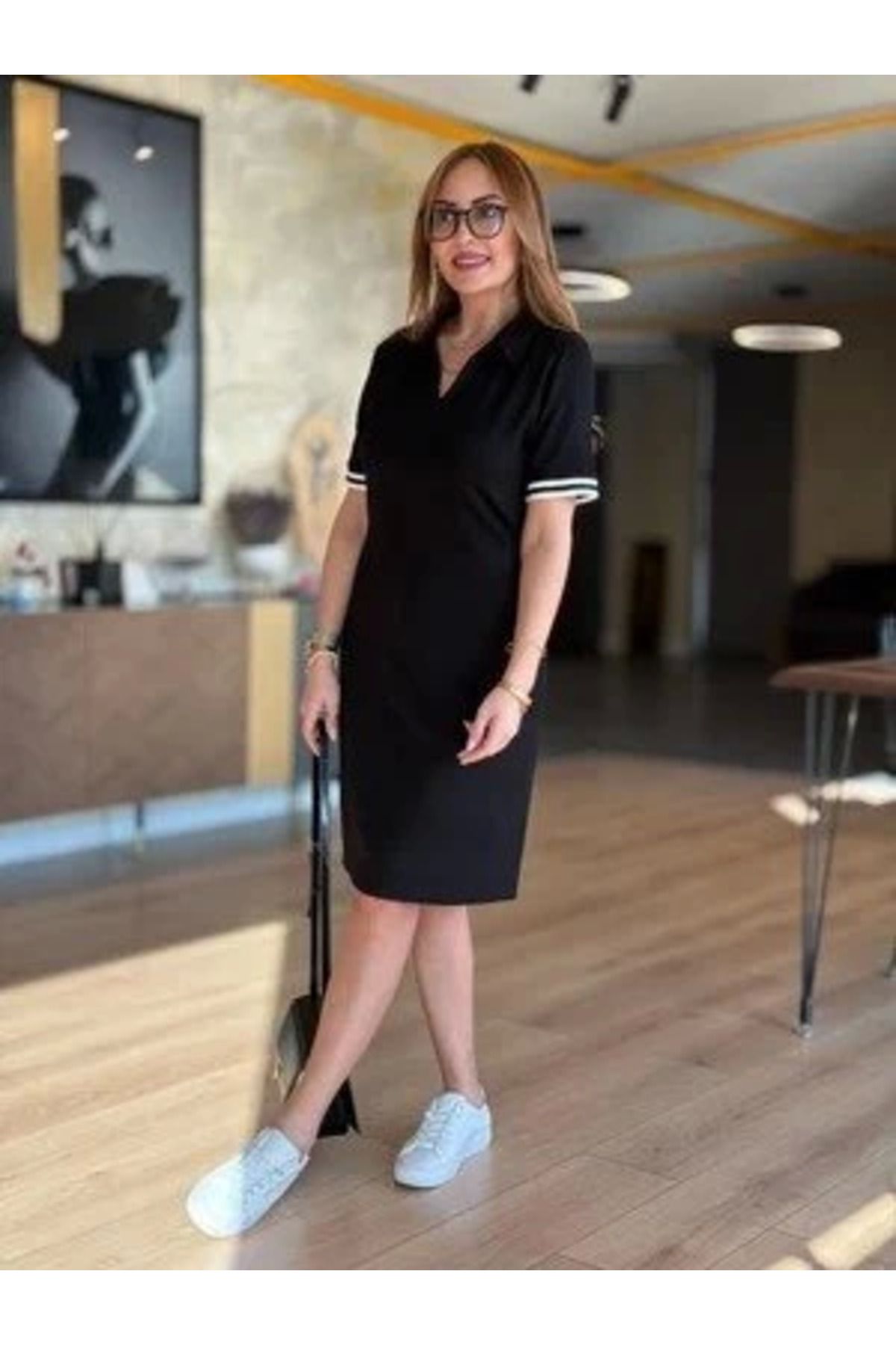 ZORM Kadın Polo Yaka Kol Ribanalı Çift Sweat Elbise