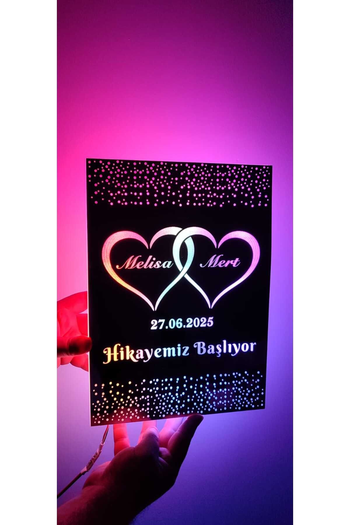 TasarımPleksi Kişiye Özel Renkli Pixel Led Işıklı Ayna (düğün,nişan,söz, Evlilik Yıldönümü, Doğumgünü)