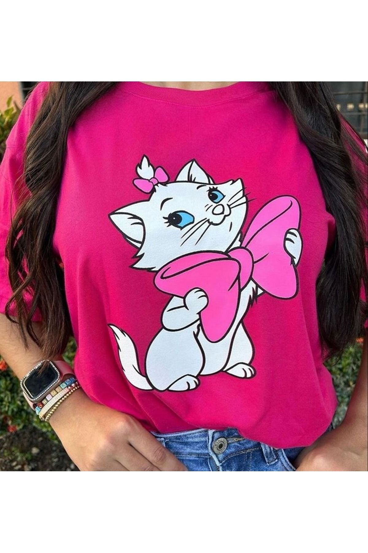 LAYORA KOPYA - - KADIN KISA KOLLU TSHIRT BASKILI PAMUKLU OVERSİZE