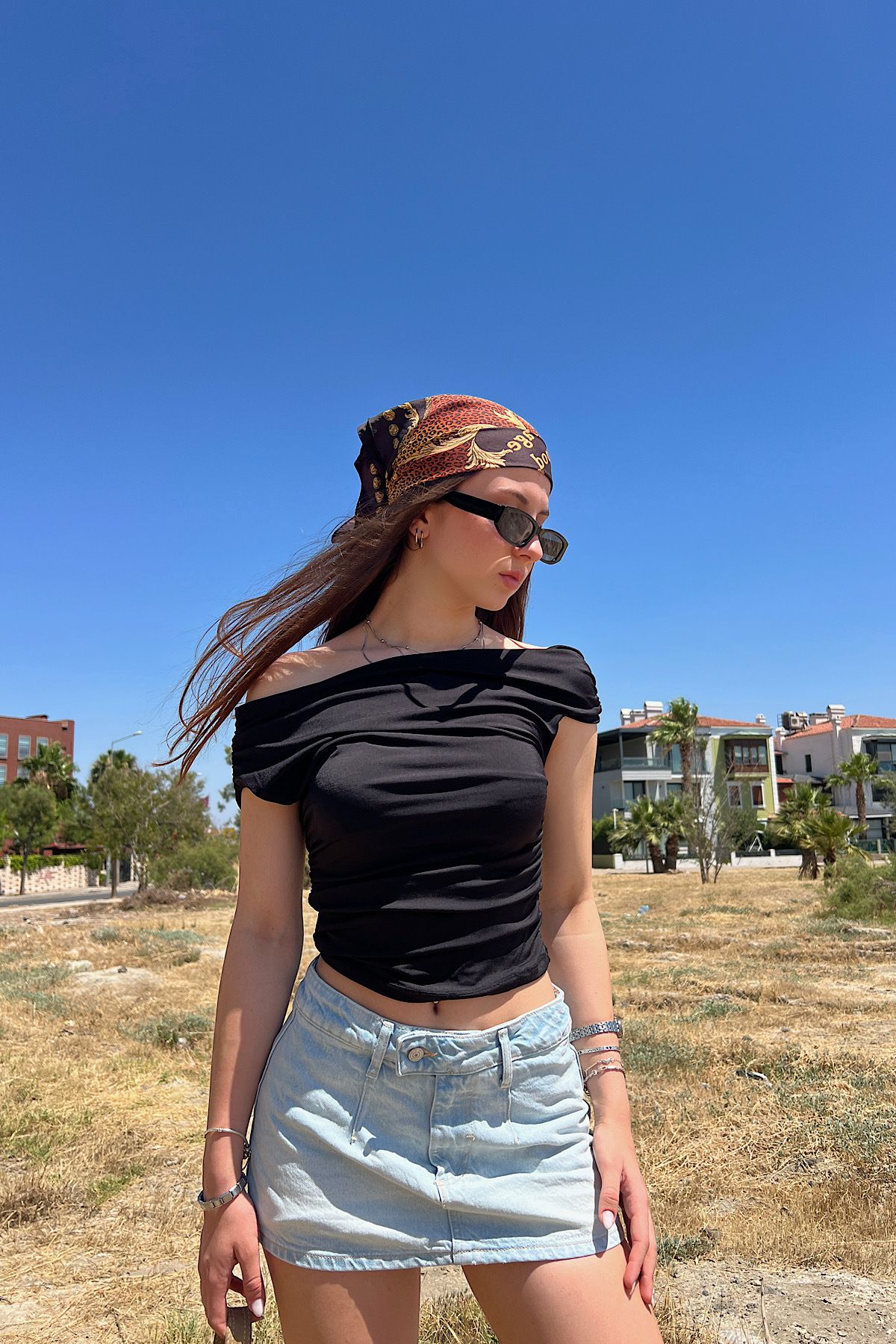 THE BASIC THINGS Asimetrik Yaka Slim Süprem Büzgü Detay Bluz