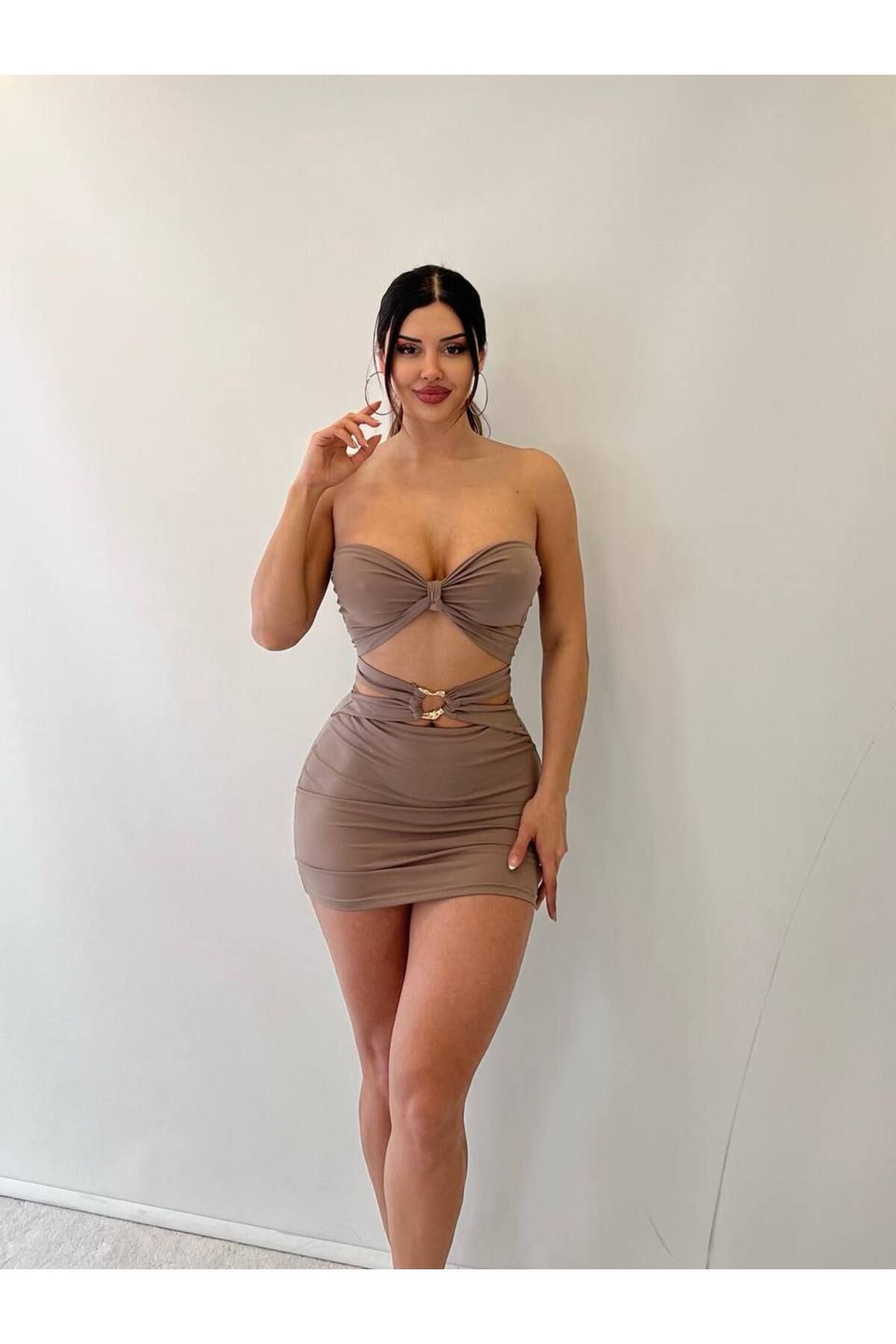 Castivo Fashion Straplez Bağlamalı Mini Elbise