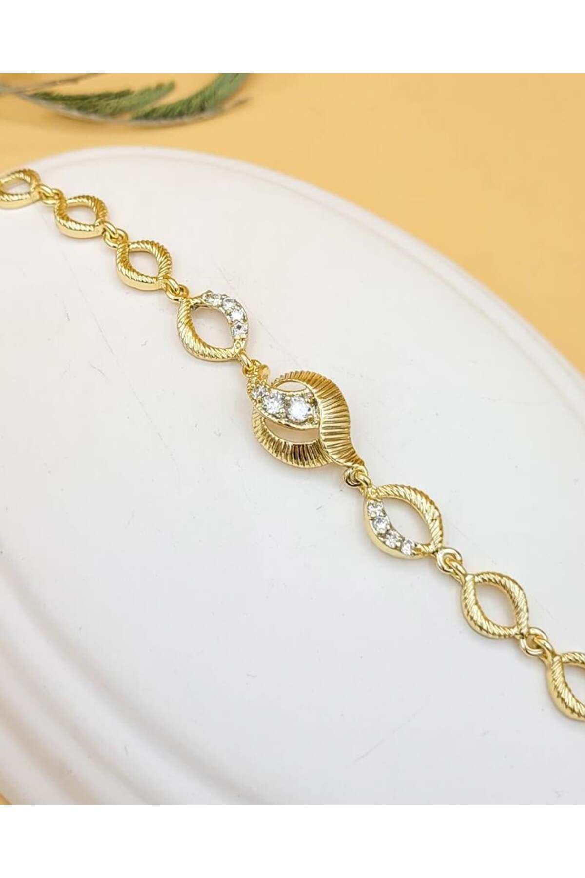 Nevoka XUPING Zirkon Taşlı Oval Zincir Gold Premium Bileklik