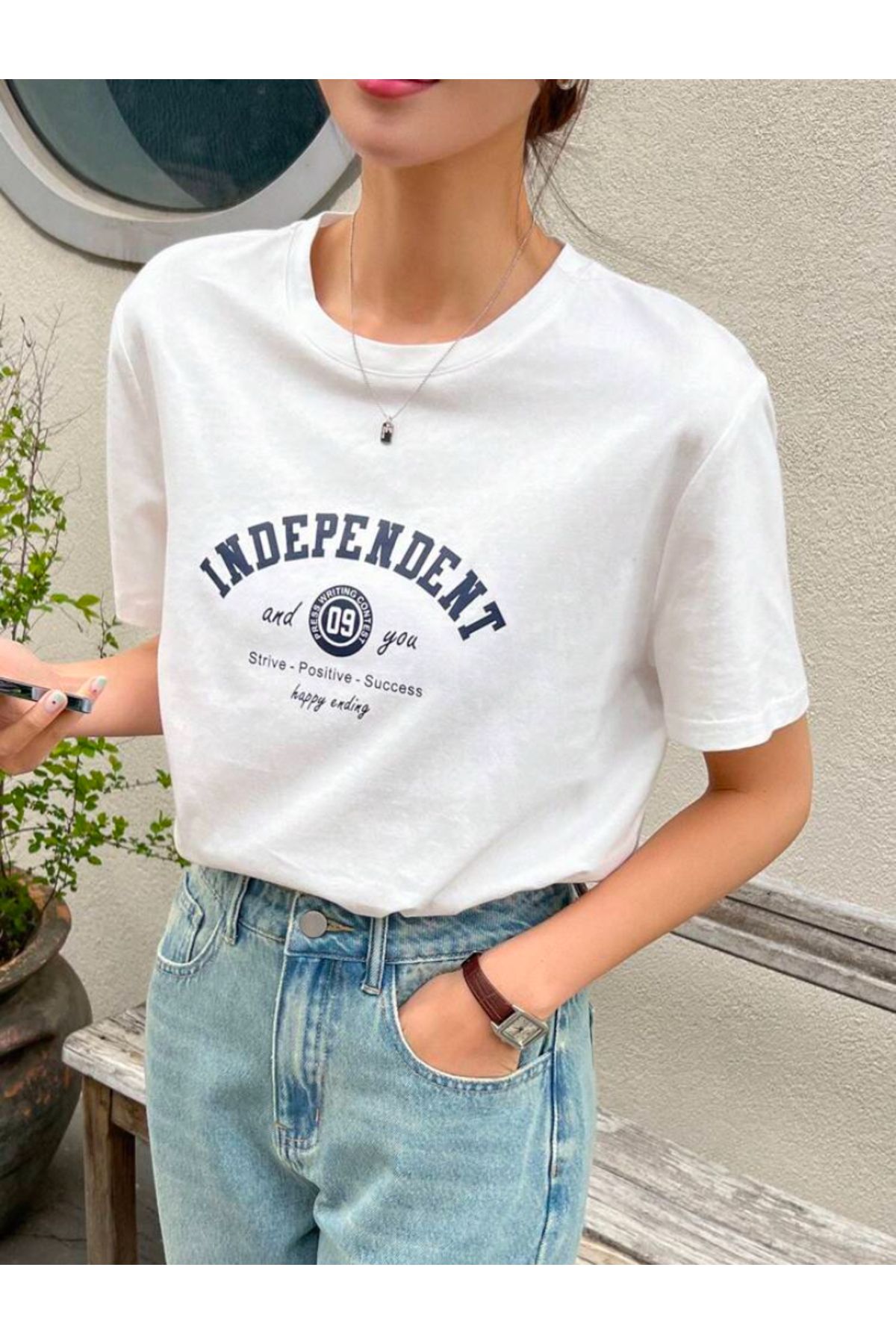 Bolders Outdoors Baskılı Tshirt Kadın Beyaz Tişört