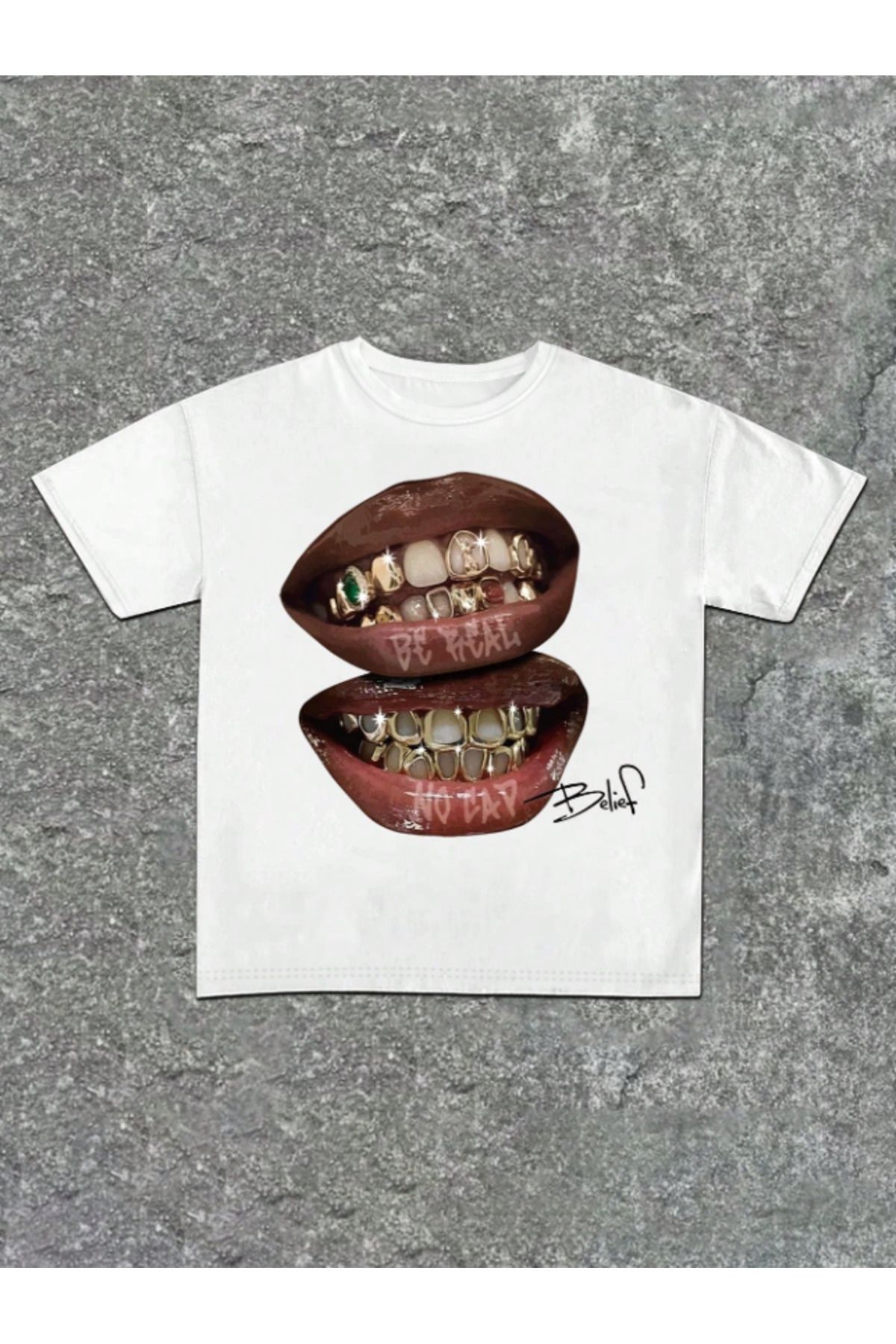 Framgan Kadın/Erkek Y2k BE REAL NO CAP Özel Baskılı Günlük Kısa Kol Pamuklu T-Shirt