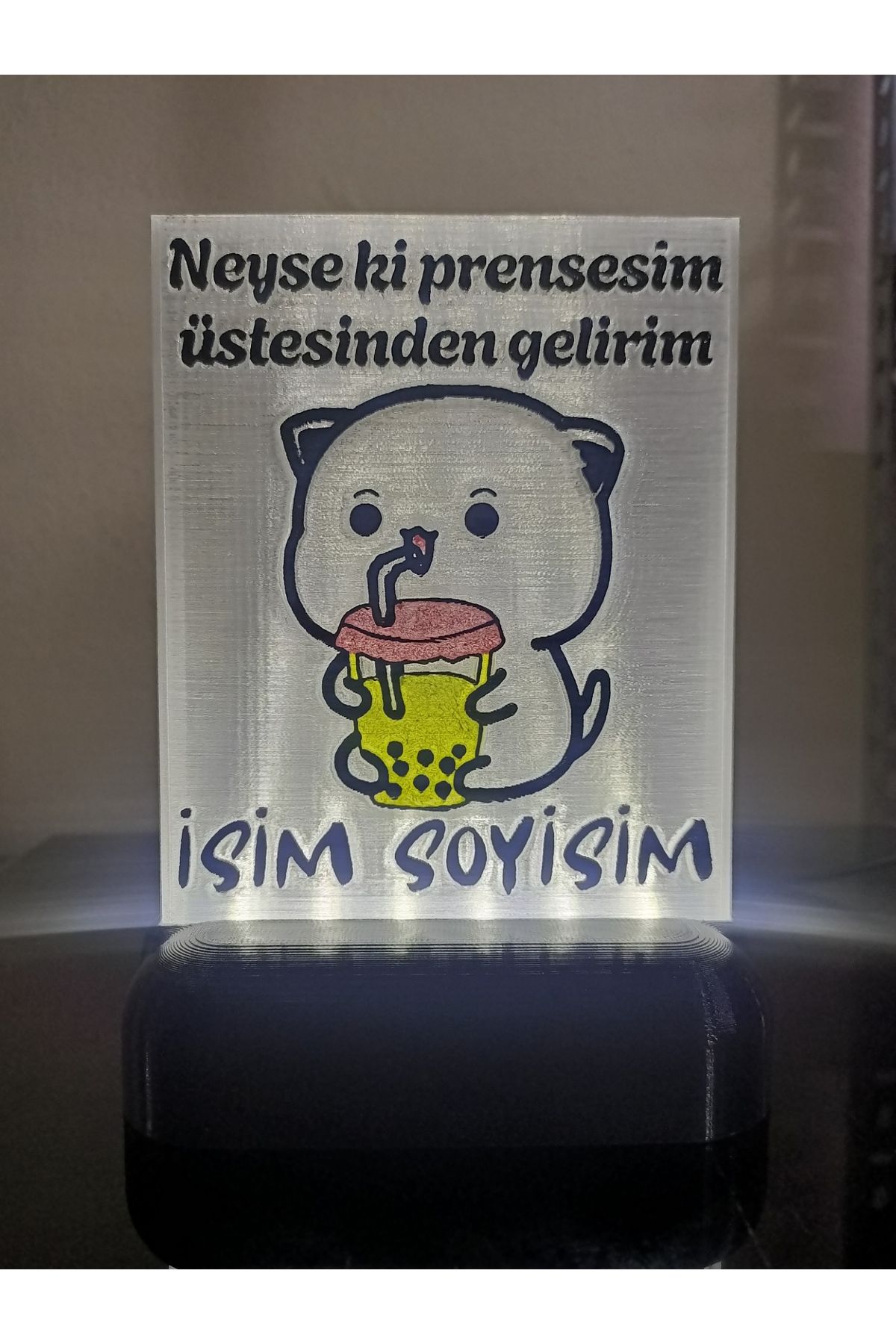 DÖNÜŞÜM ATÖLYESİ Kişiye Özel İsimli Hediyelik Kablolu Led Lamba - M1 - Neyse ki Prensesim - Beyaz Işıklı