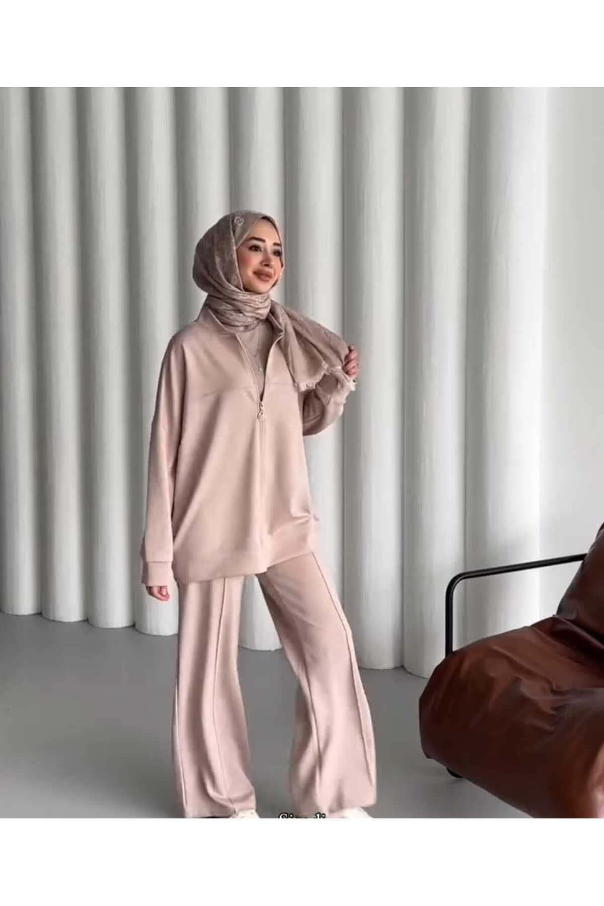 Foola Moda Yarım Fermuarlı Oversize Eşofman Takımı