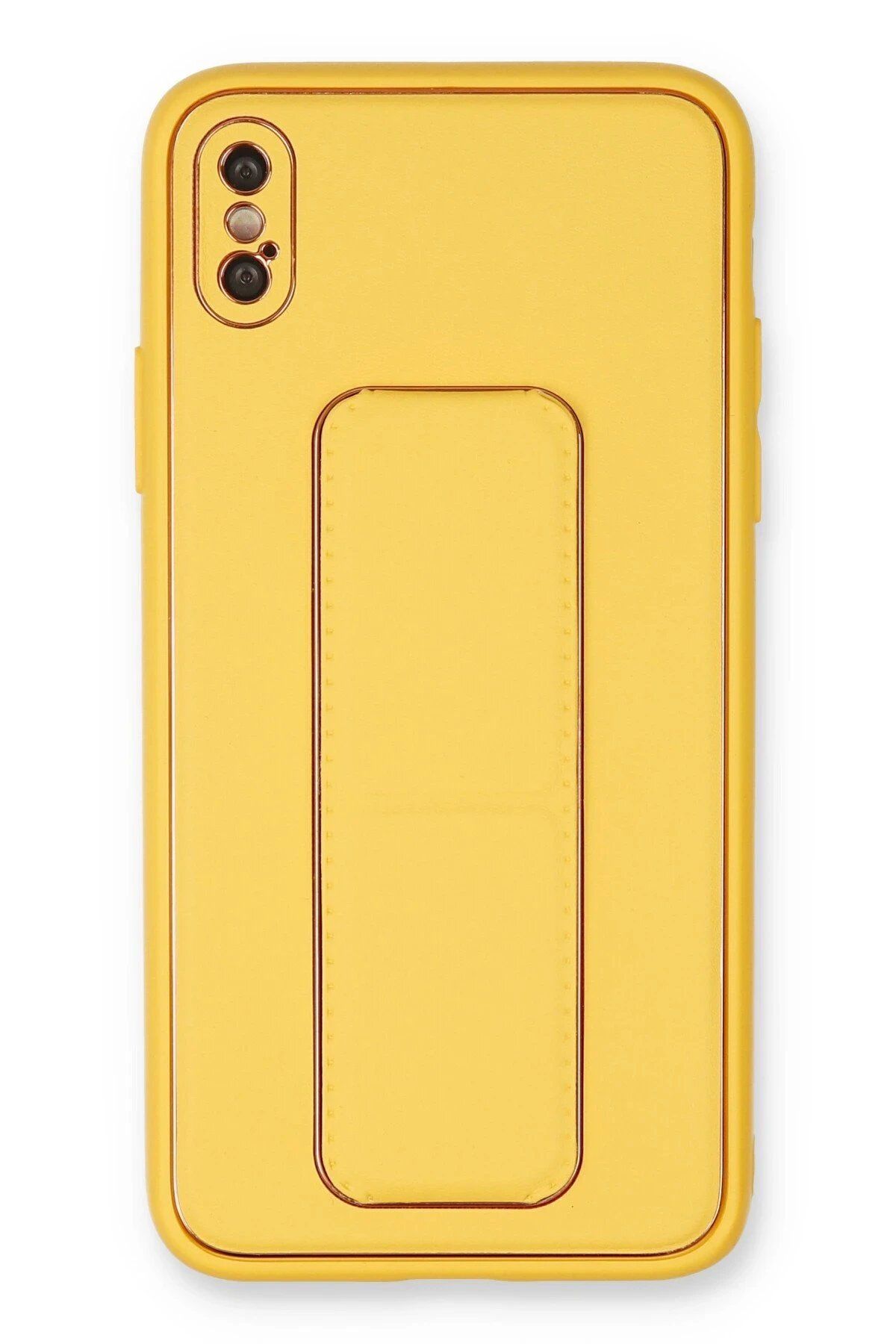 Toptan Bulurum iPhone X Kılıf Coco Deri Standlı Kapak - Sarı