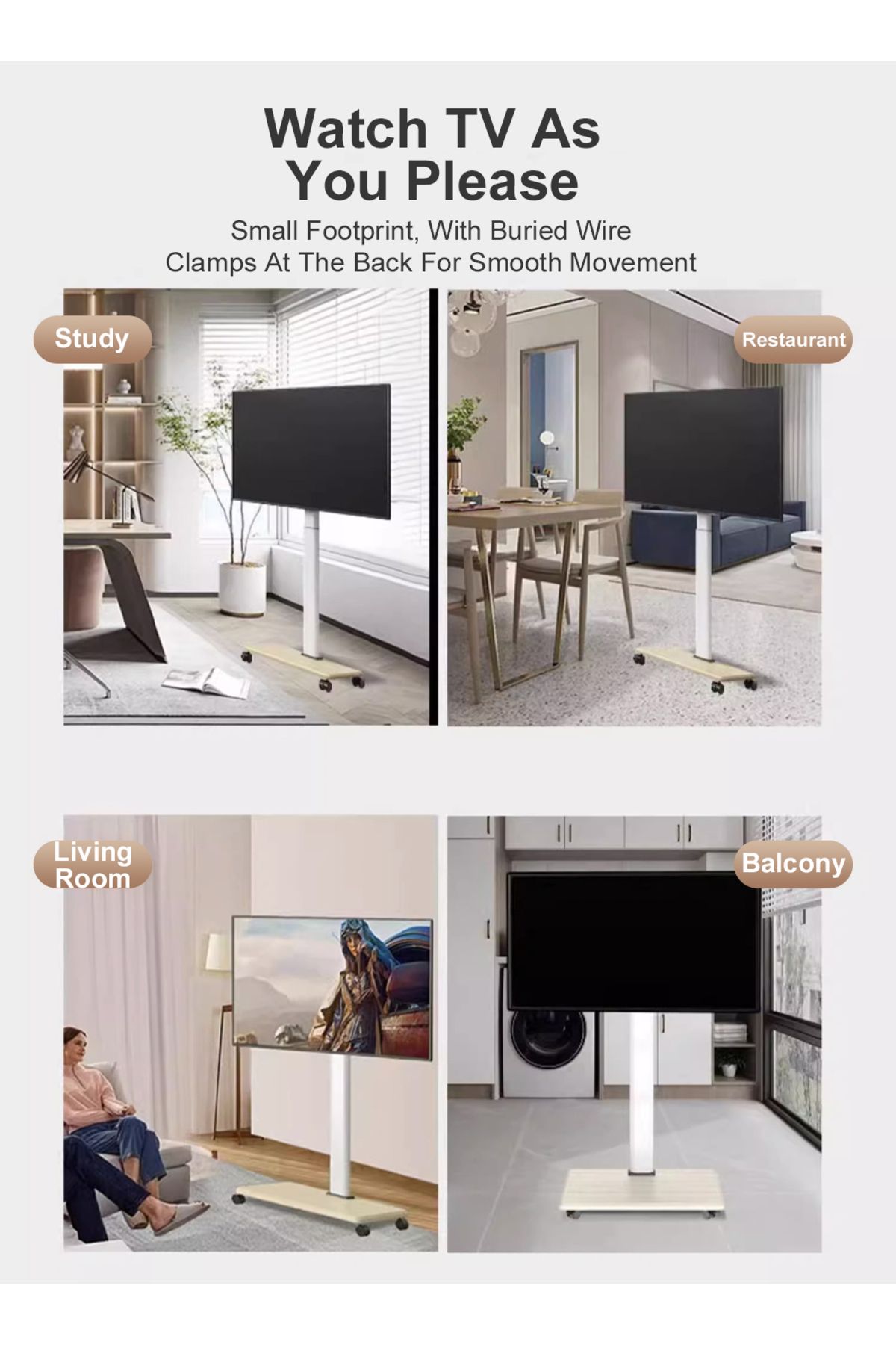 FlashHawk-Rolling TV Floor Stand for 26 to 70 inch TVs with 1-Shelf Storage Base,Portable Mobile Cart Wheels 7