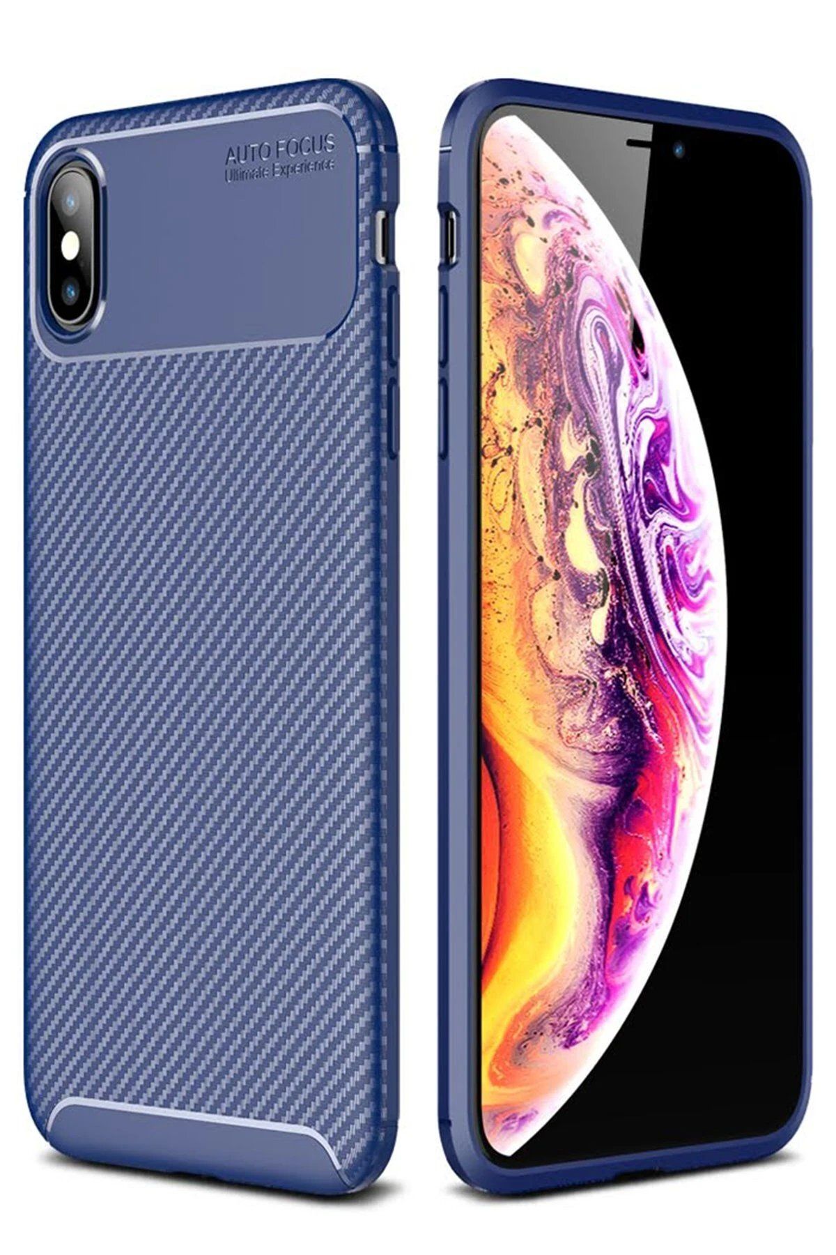 Toptan Bulurum iPhone XS Max Kılıf Auto Focus Karbon Kapak - Lacivert