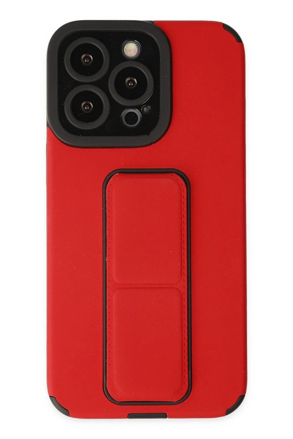 Toptan Bulurum iPhone 13 Pro Max Kılıf Mega Standlı Silikon - Kırmızı