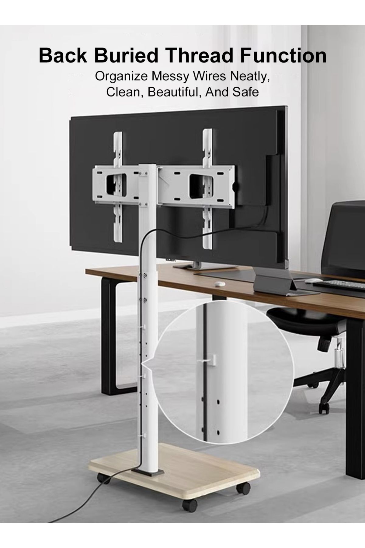 FlashHawk-Rolling TV Floor Stand for 26 to 70 inch TVs with 1-Shelf Storage Base,Portable Mobile Cart Wheels 4