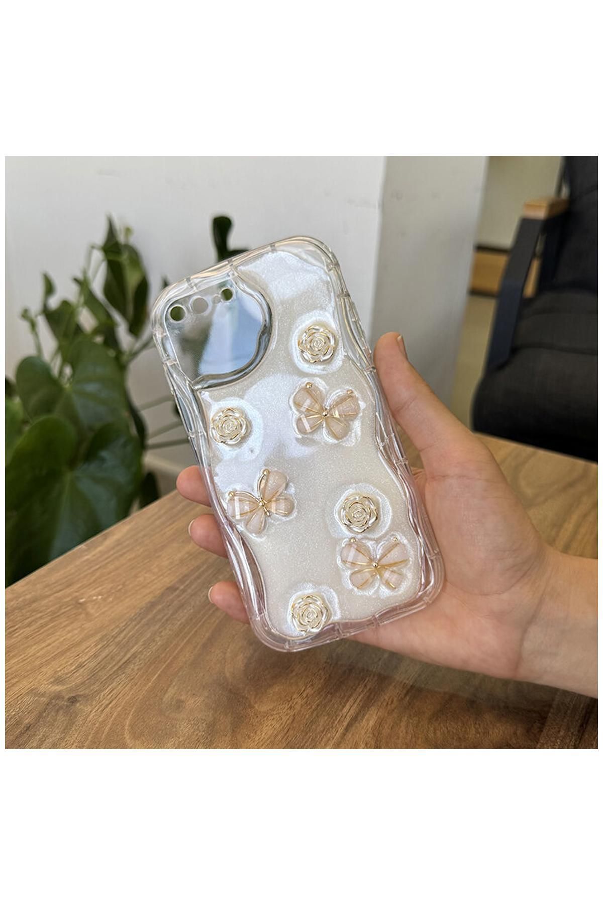 Zebana Apple iPhone 6S Plus Uyumlu Kılıf Zebana Floral Silikon Kılıf Gold